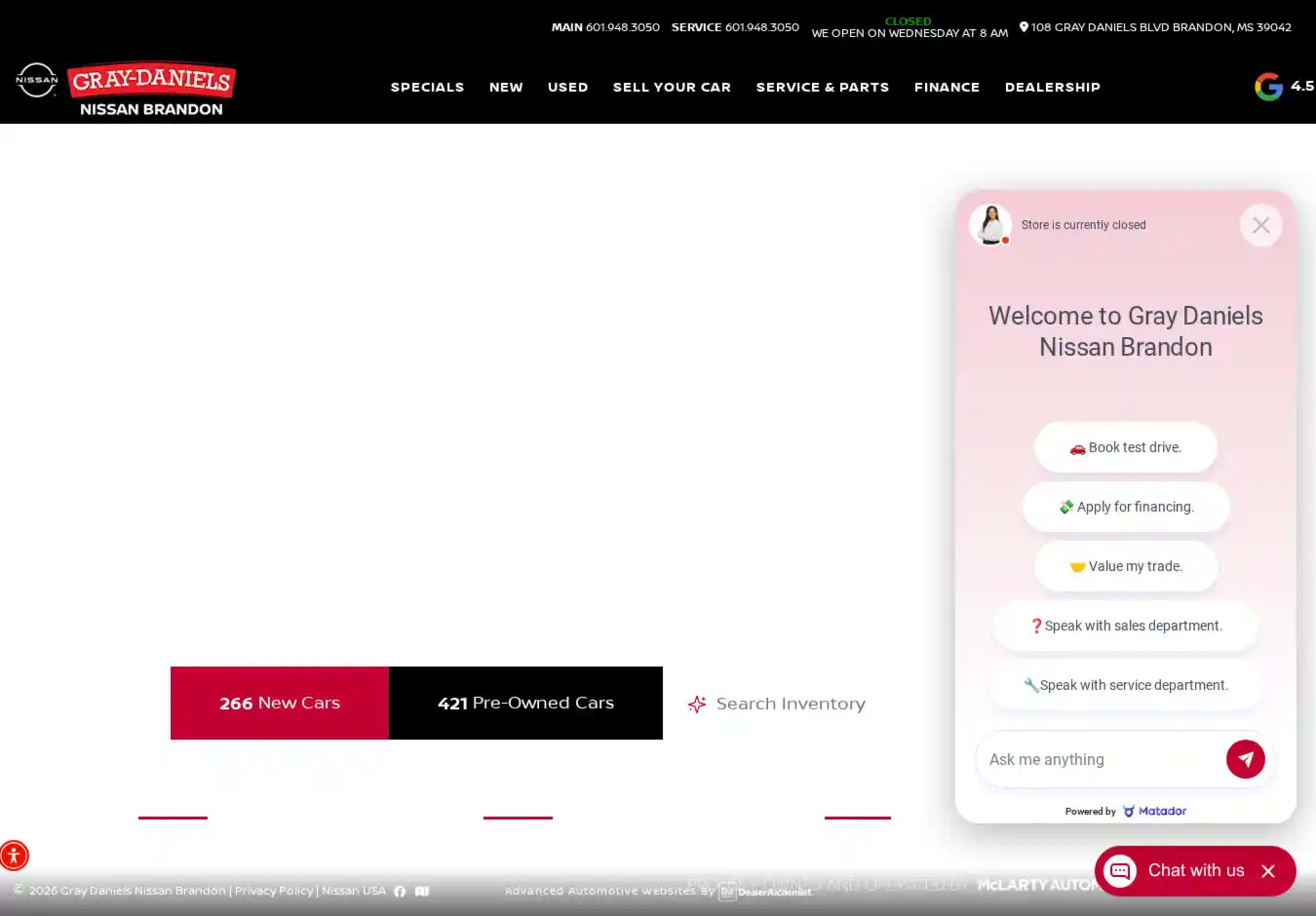 Screenshot of Gray-Daniels Nissan Brandon