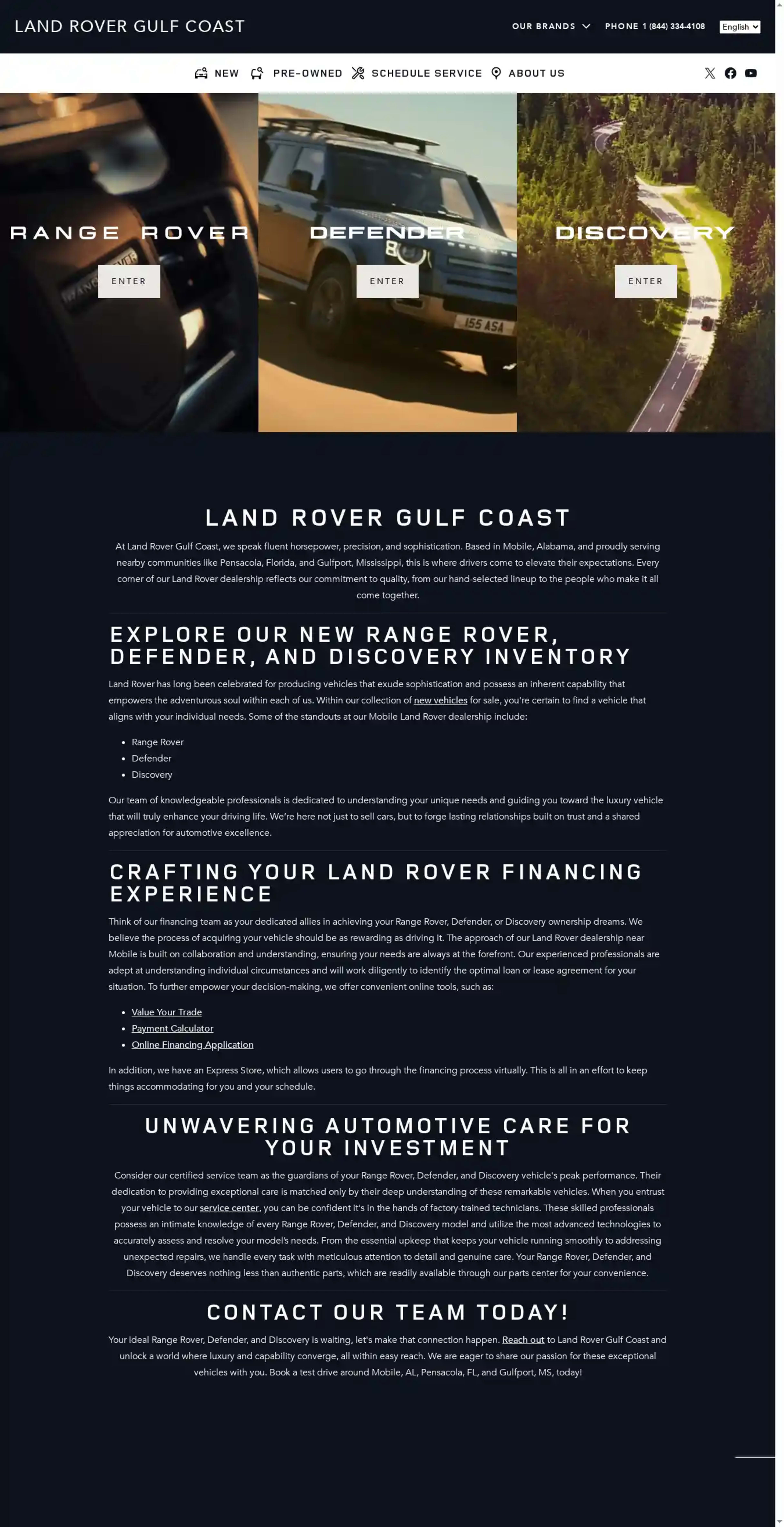 Screenshot of Land Rover Gulf Coast