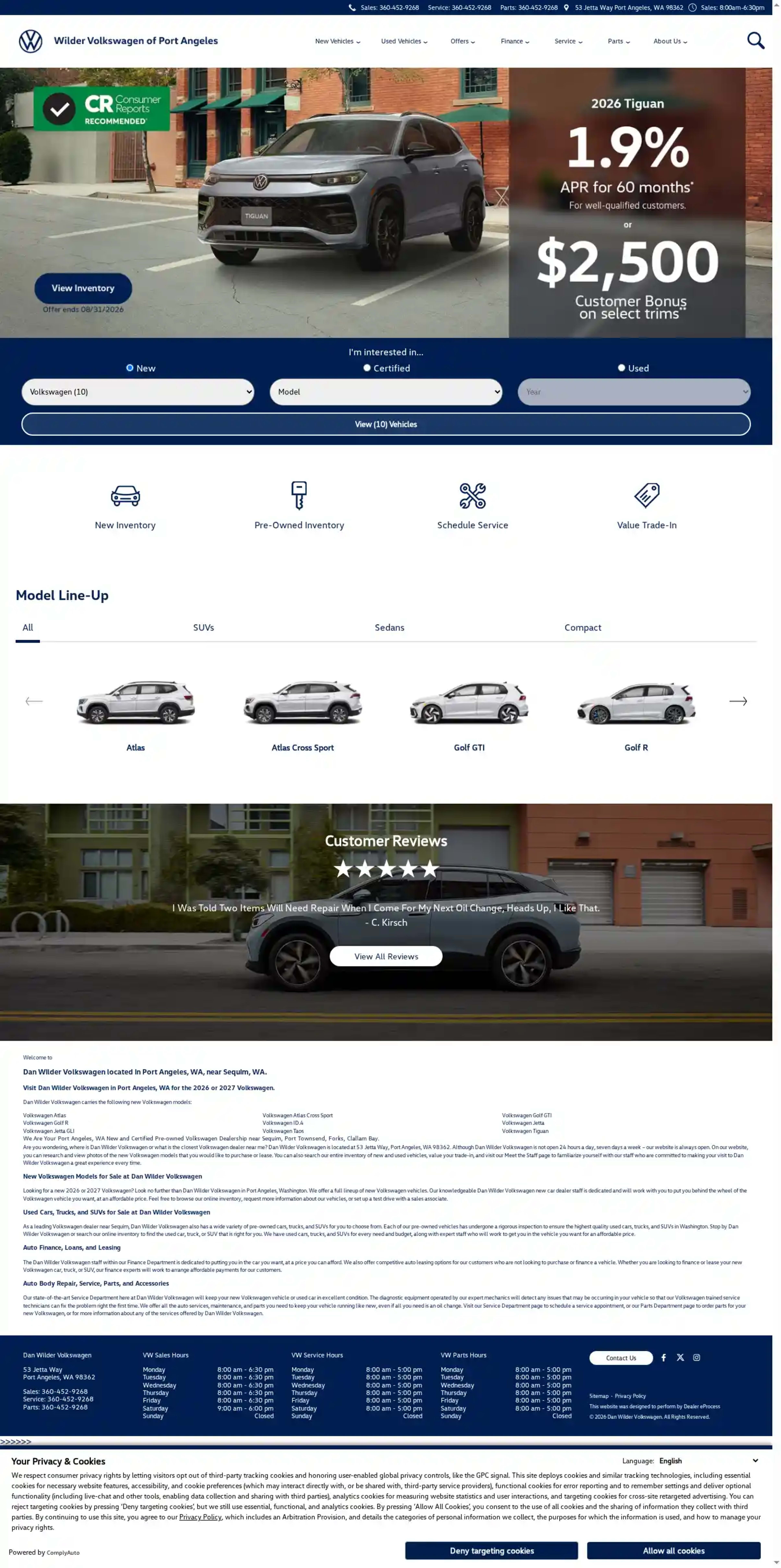 Screenshot of Wilder Volkswagen of Port Angeles