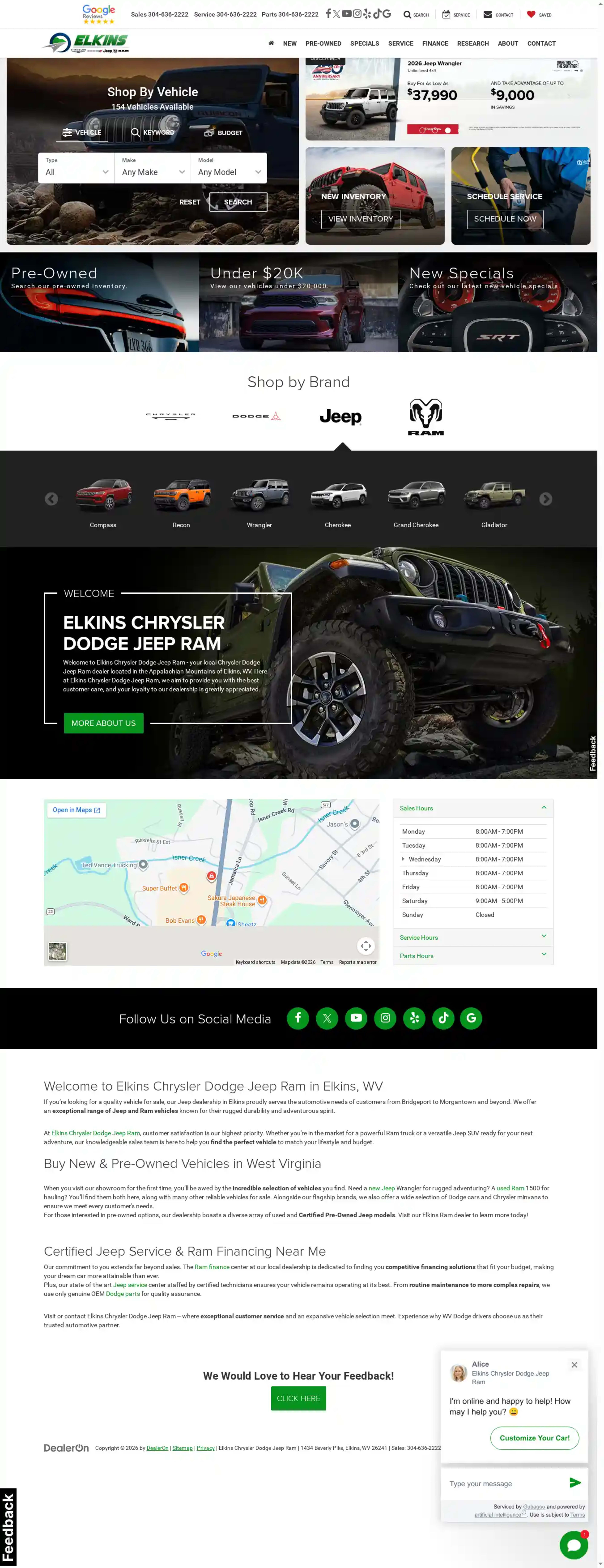 Screenshot of Elkins Chrysler Dodge Jeep Ram