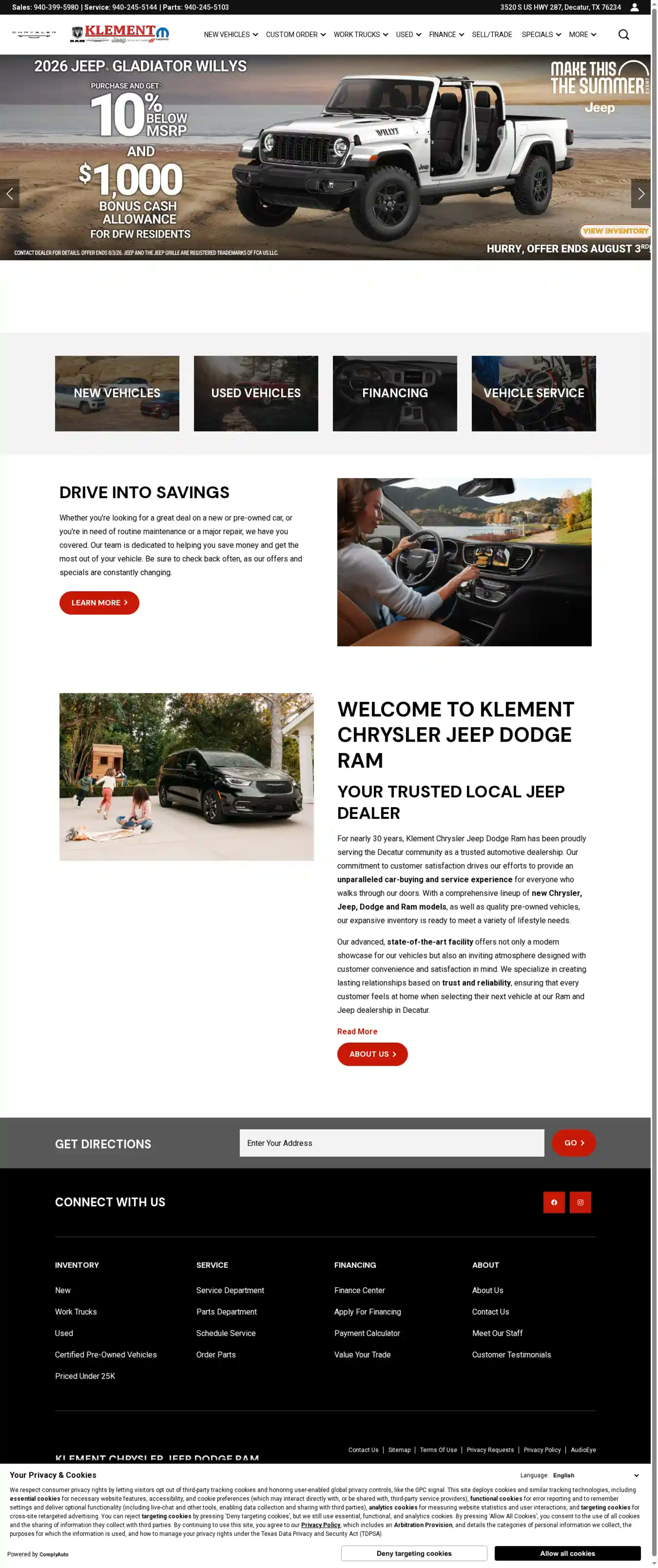 Screenshot of Klement Chrysler Jeep Dodge RAM