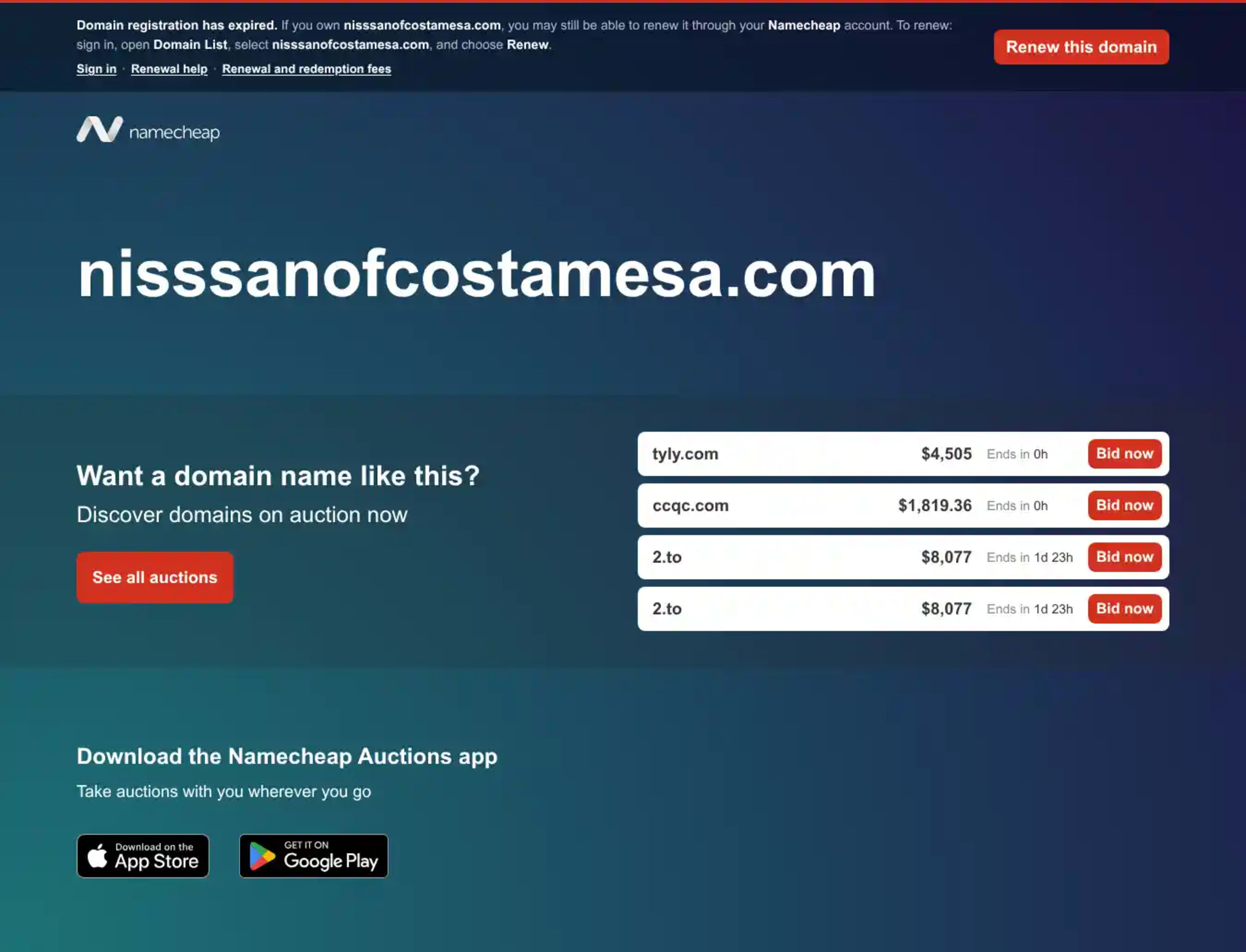 Screenshot of NISSAN OF COSTA MESA