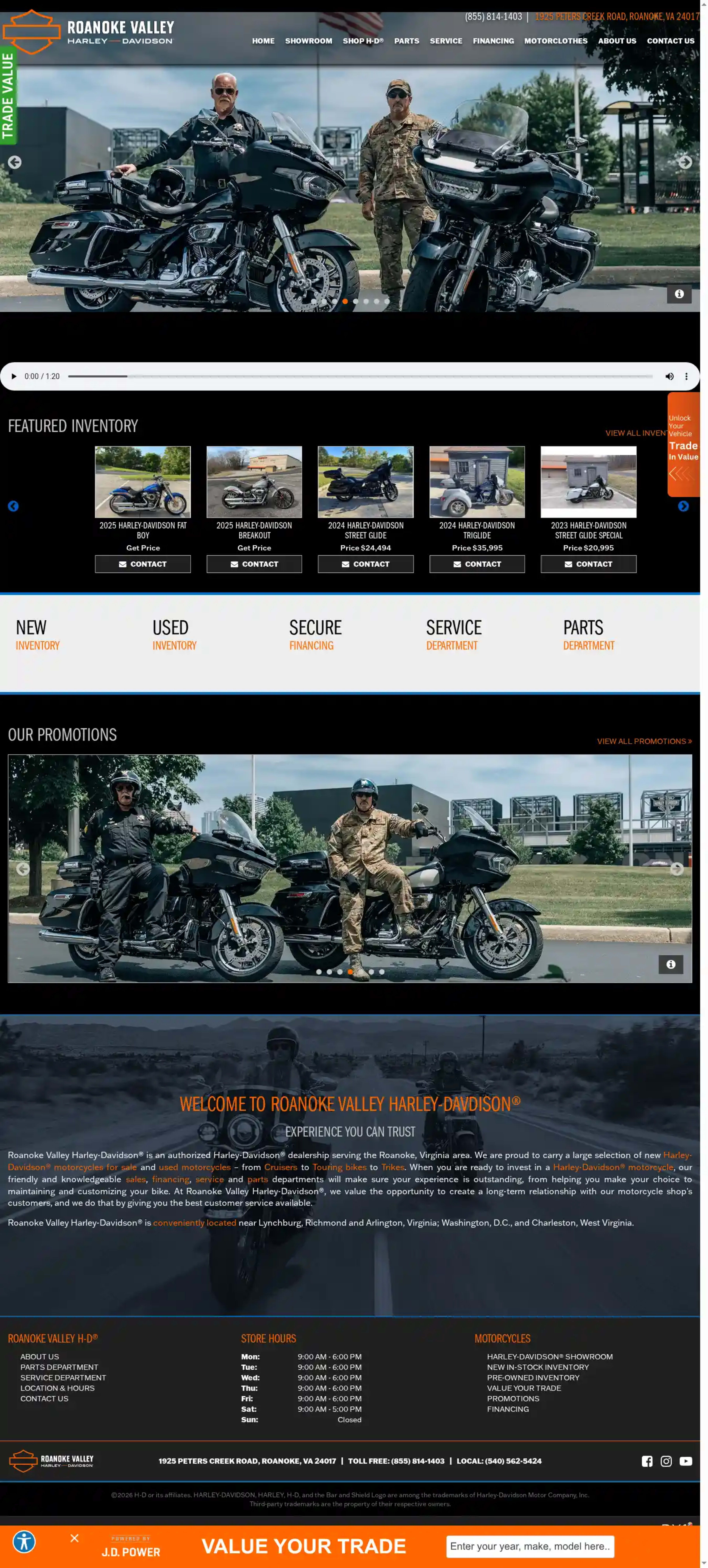 Screenshot of Roanoke Valley Harley-Davidson