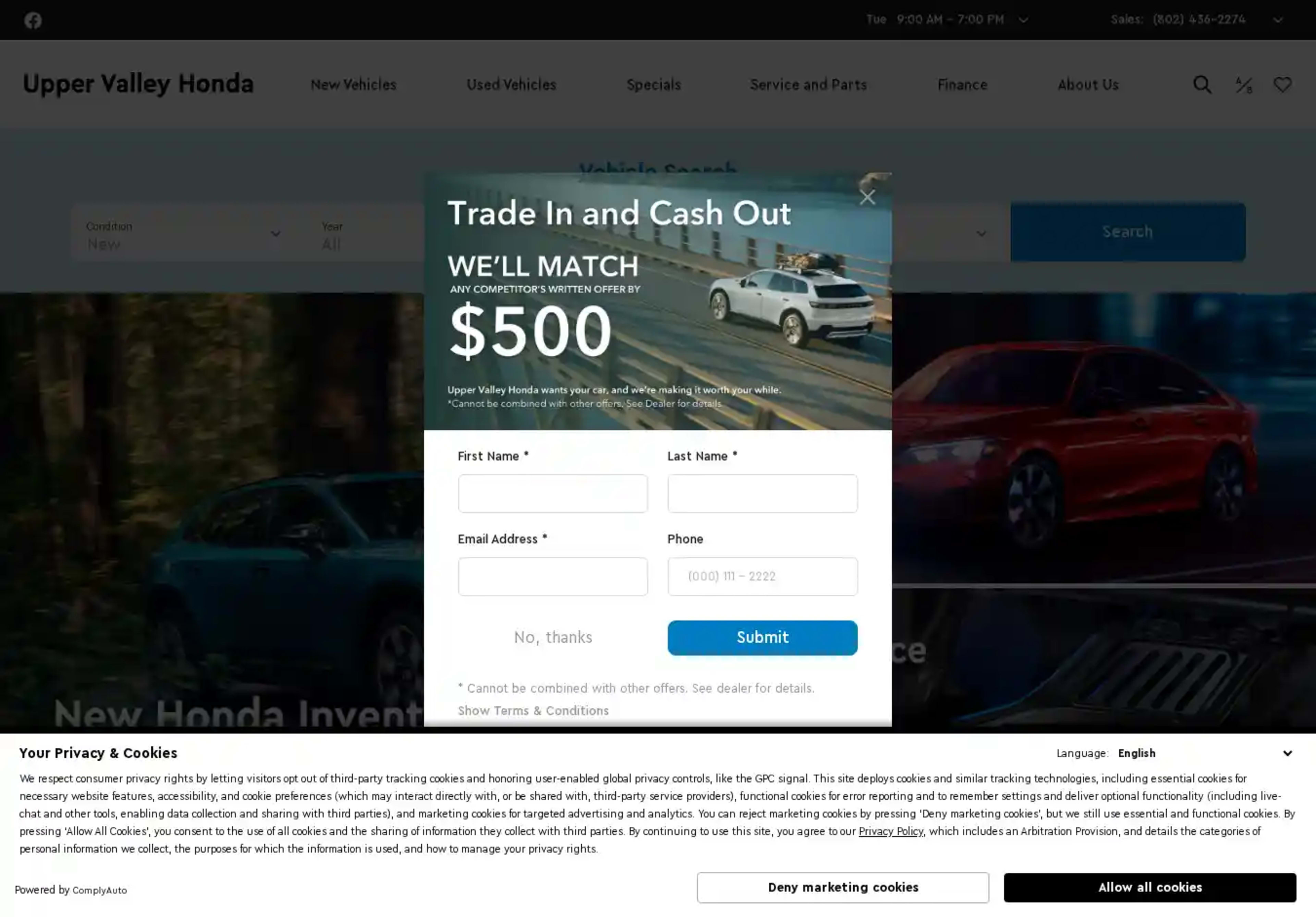 Screenshot of Upper Valley Honda