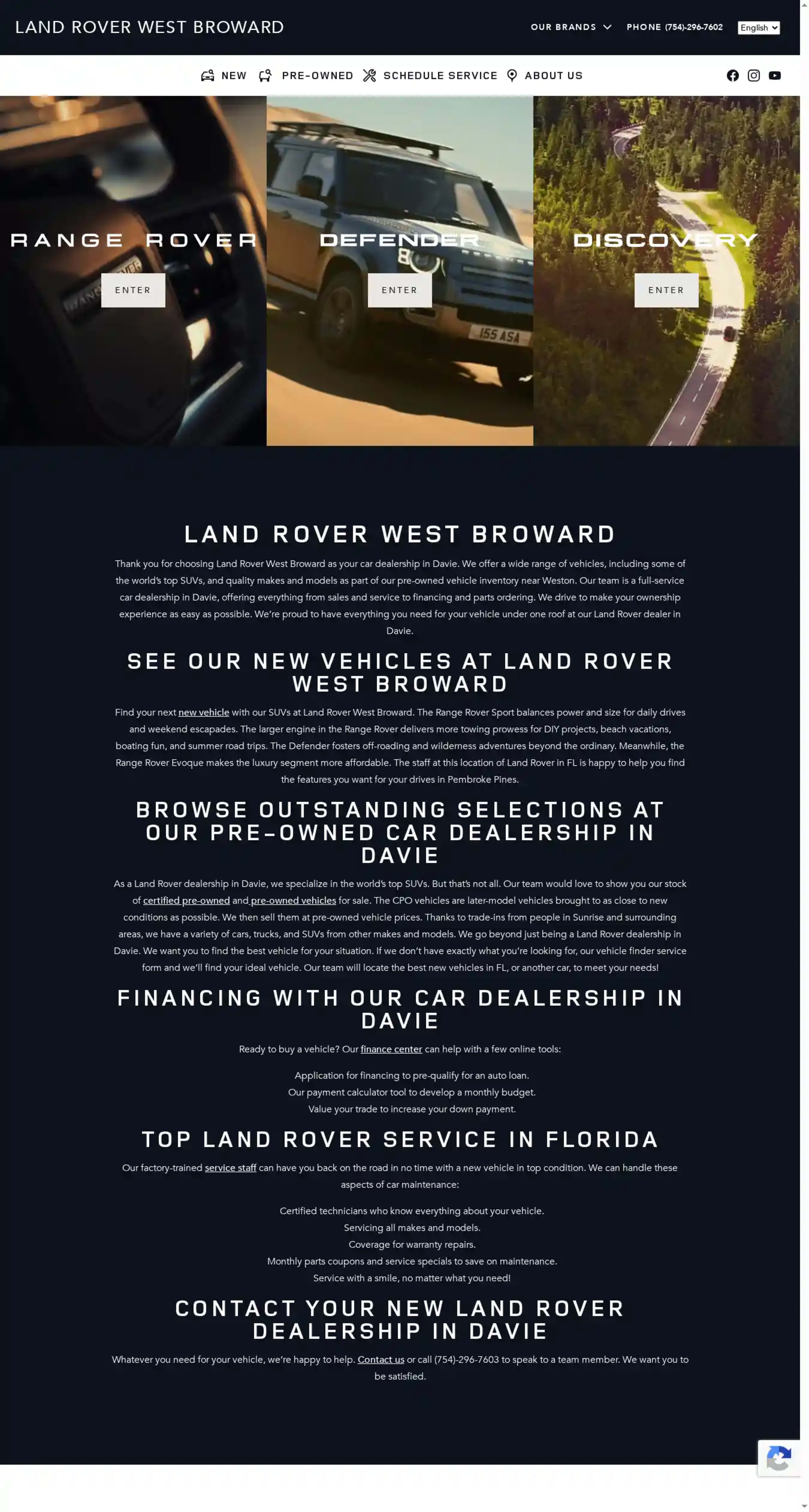 Screenshot of Land Rover West Broward