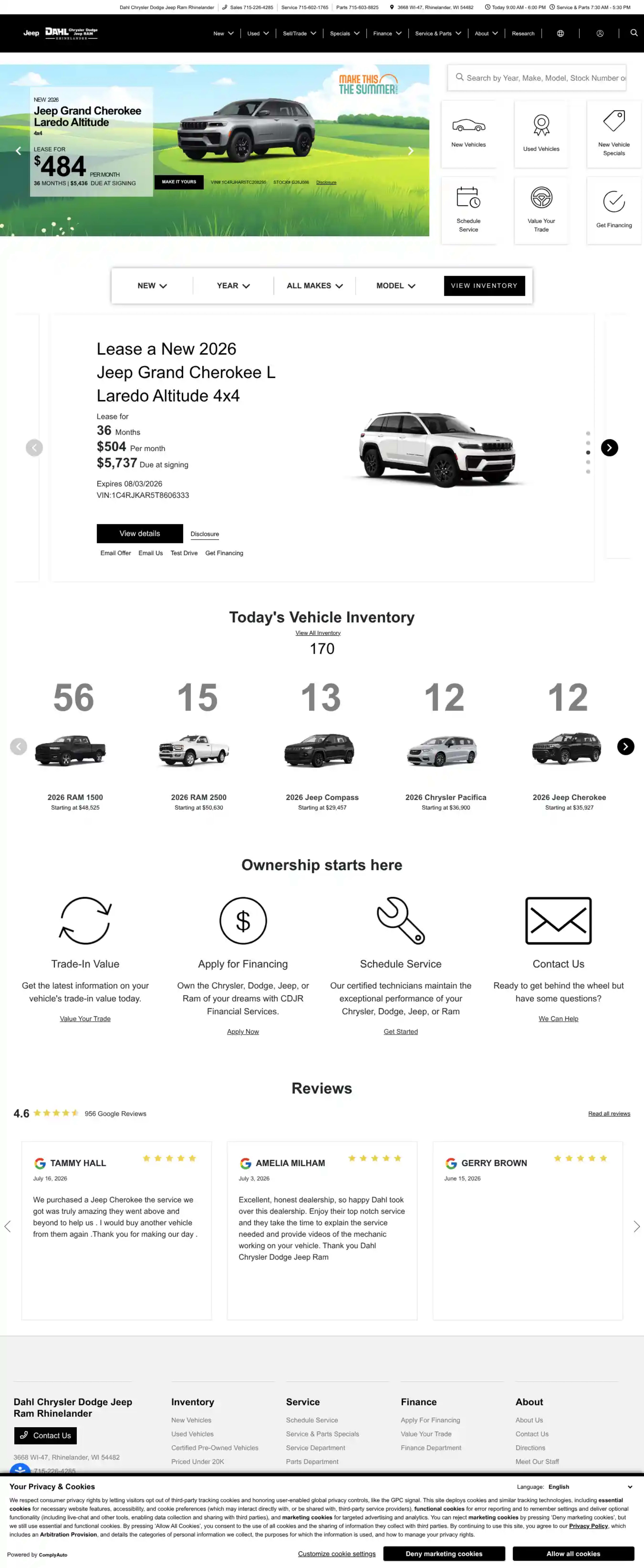 Screenshot of Dahl Chrysler Dodge Jeep Ram Rhinelander