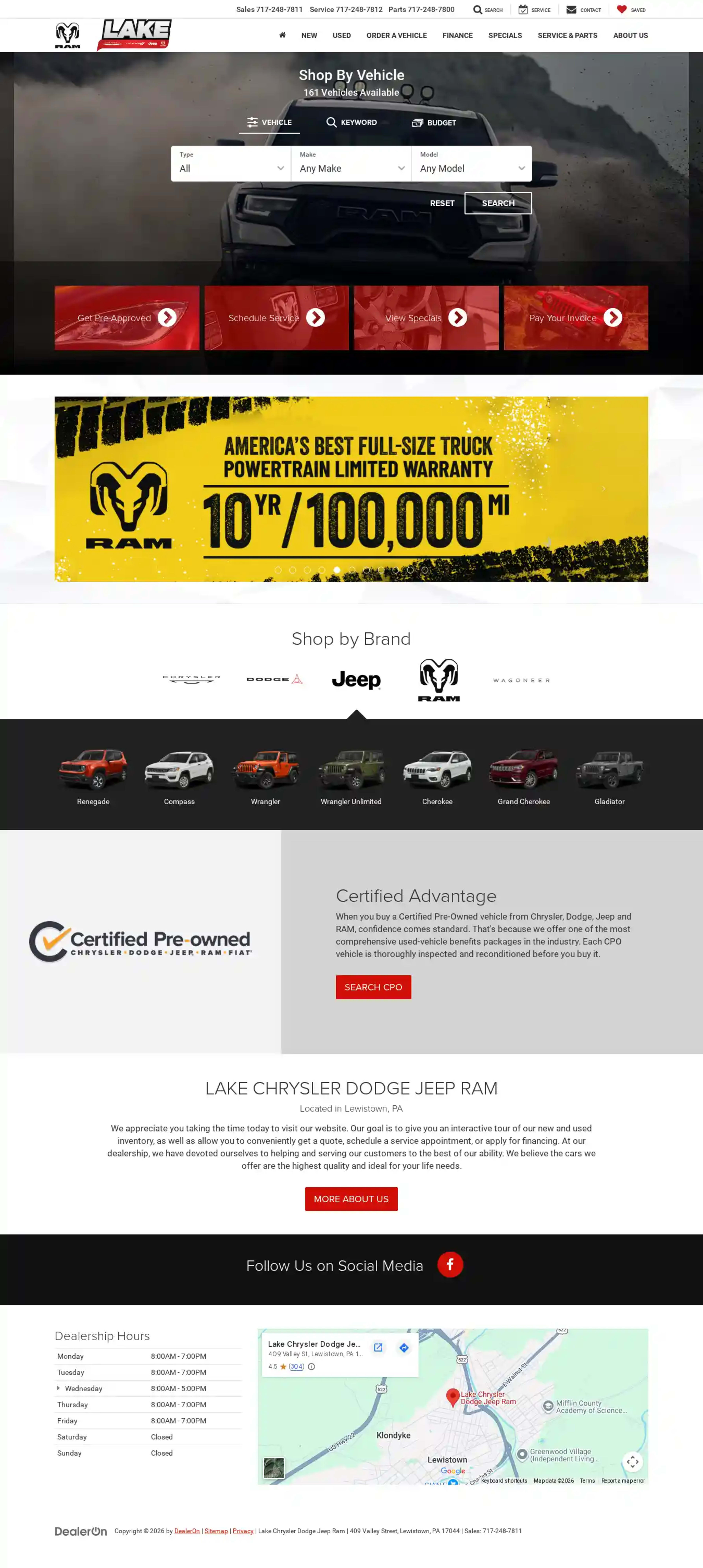 Screenshot of Lake Chrysler Dodge Jeep Ram