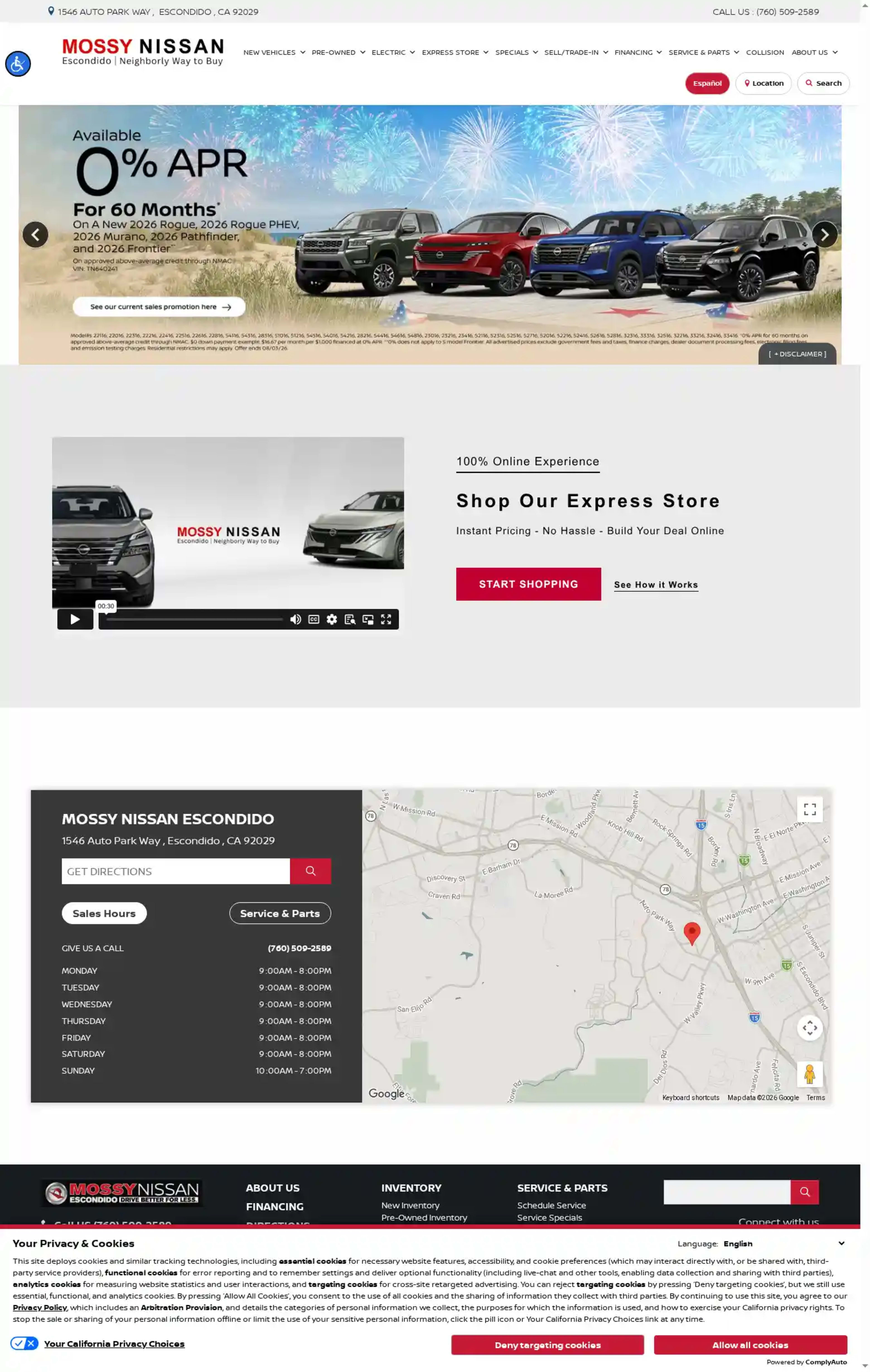 Screenshot of Mossy Nissan Escondido