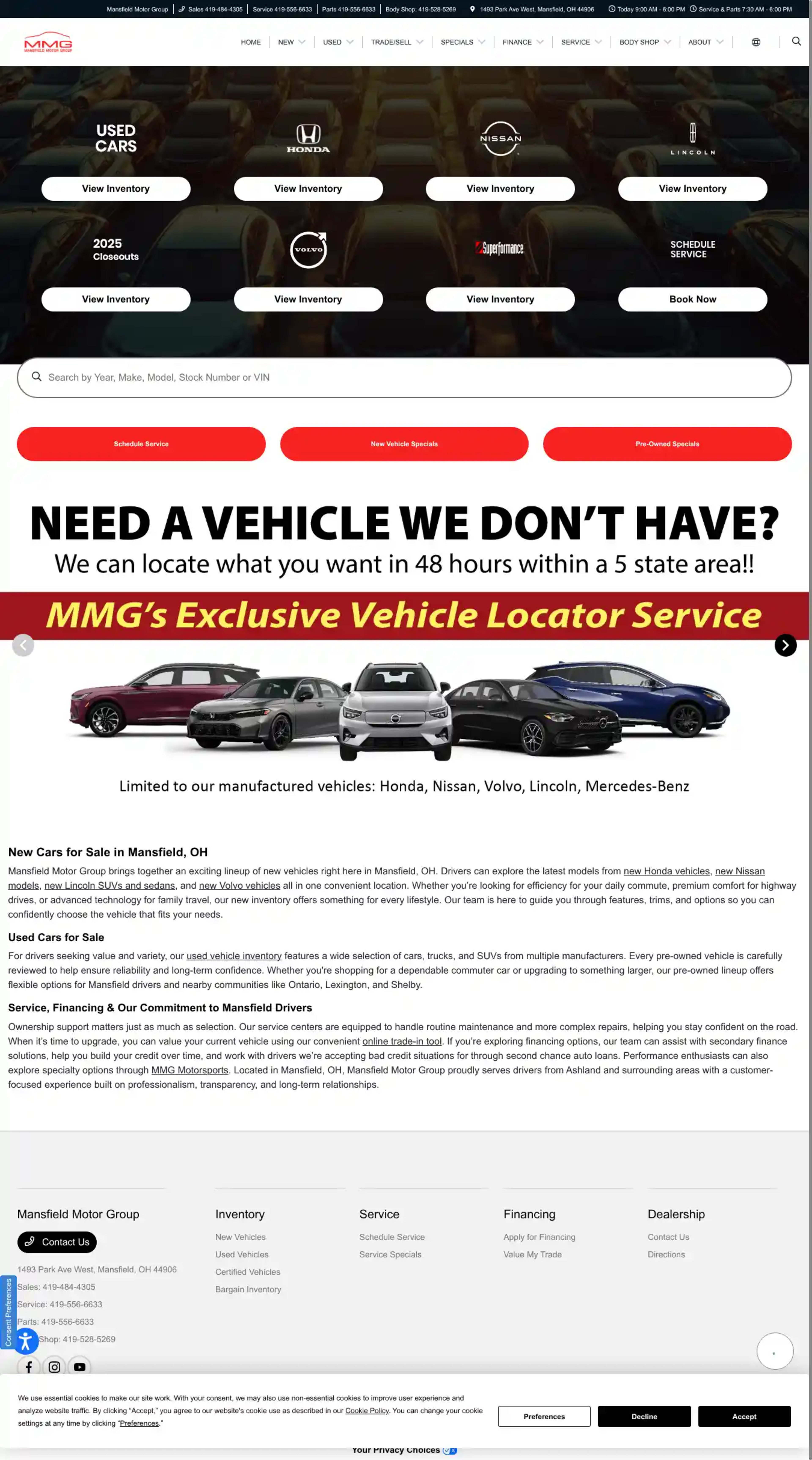 Screenshot of Mansfield Motor Group