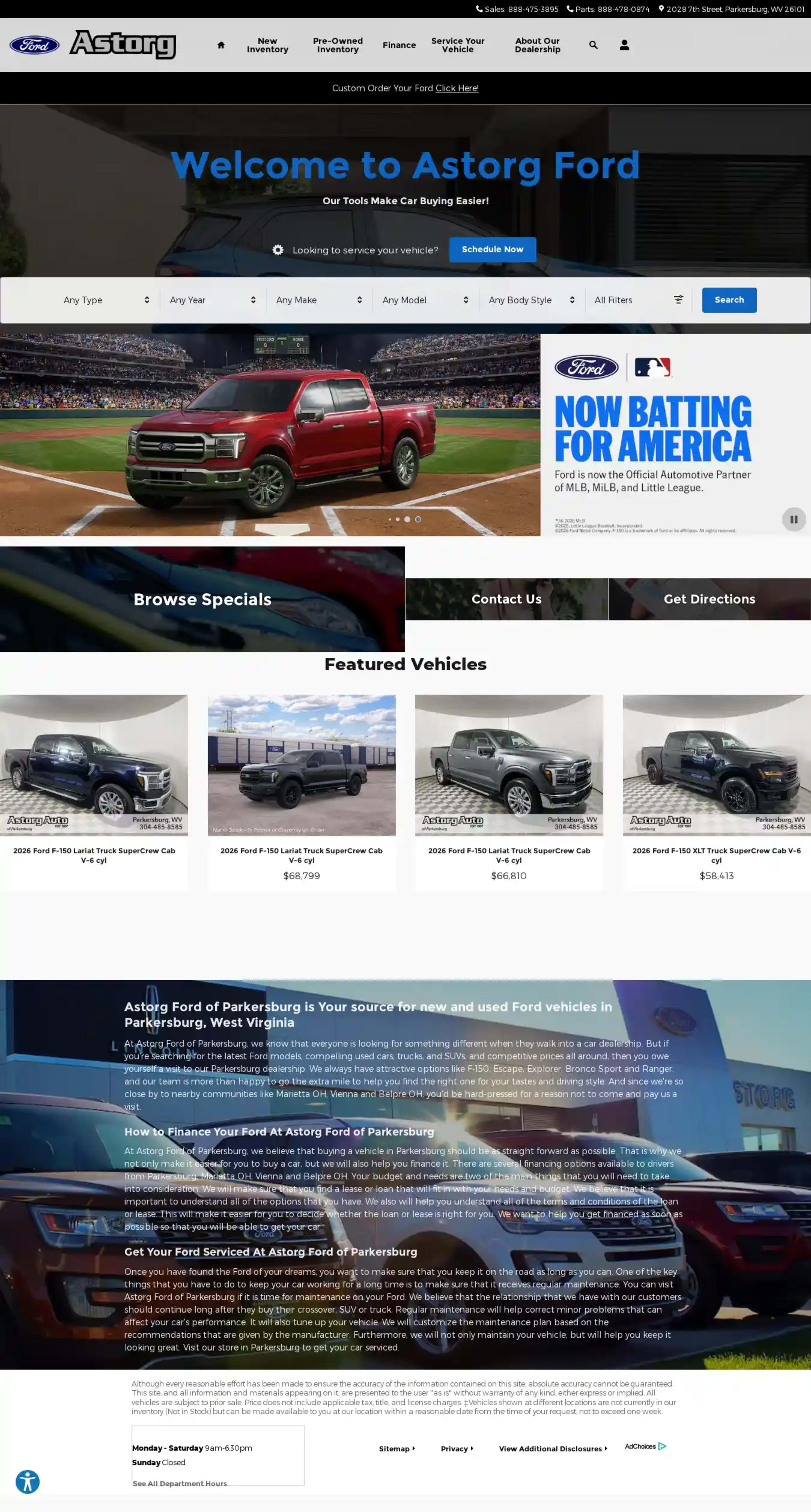 Screenshot of Astorg Ford Lincoln of Parkersburg, Inc.