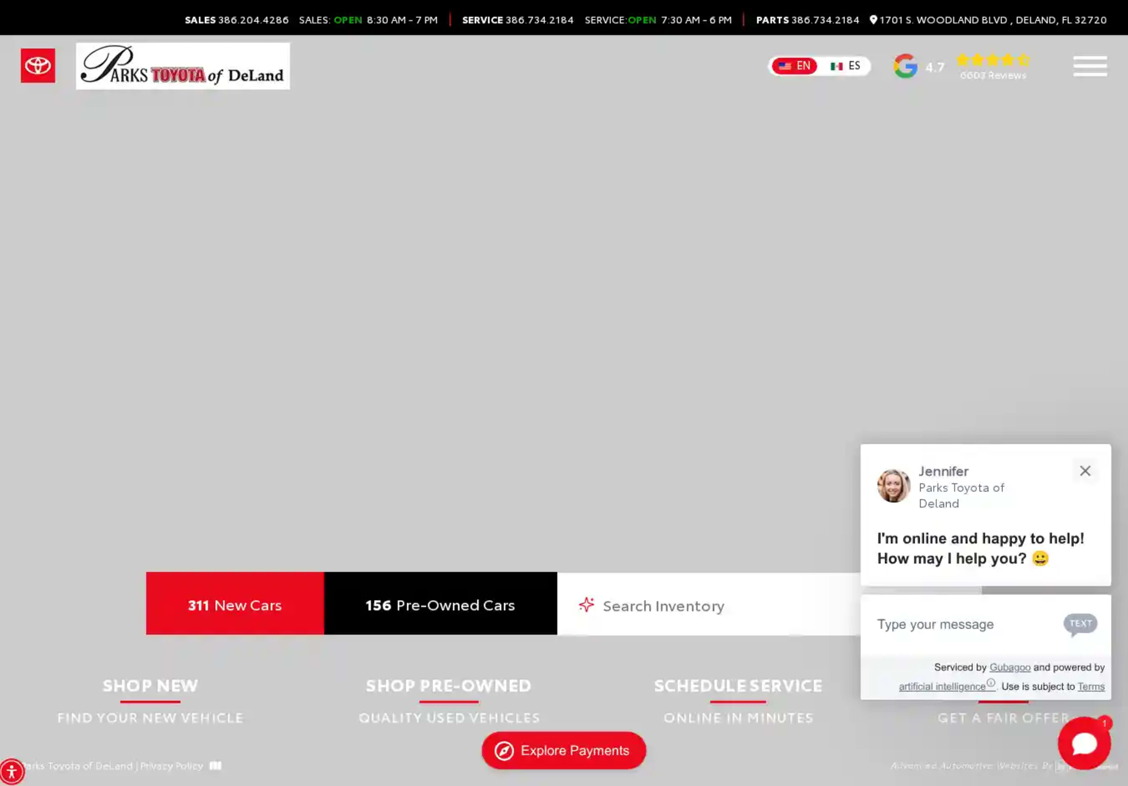 Screenshot of Parks Toyota of DeLand