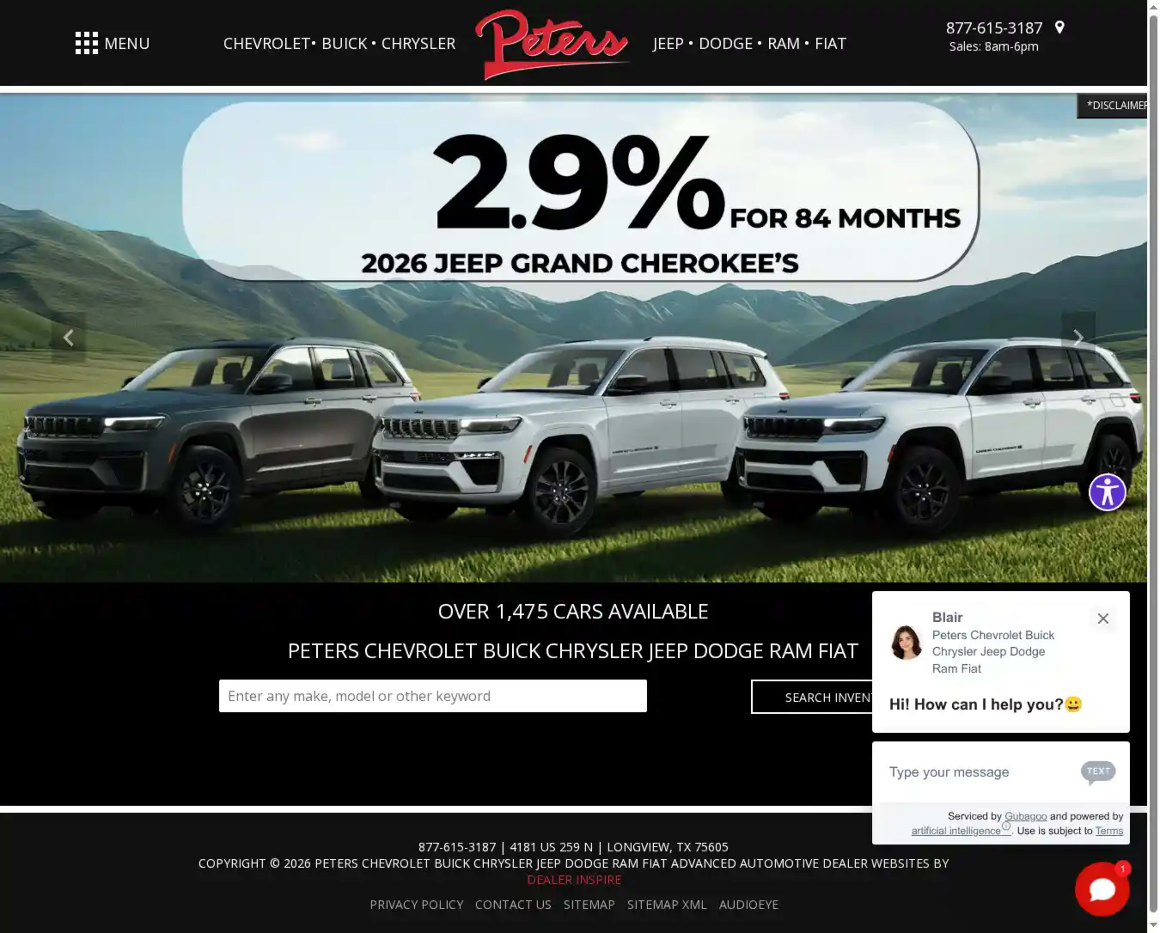 Screenshot of Peters Chevrolet Buick Chrysler Jeep Dodge Ram Fiat