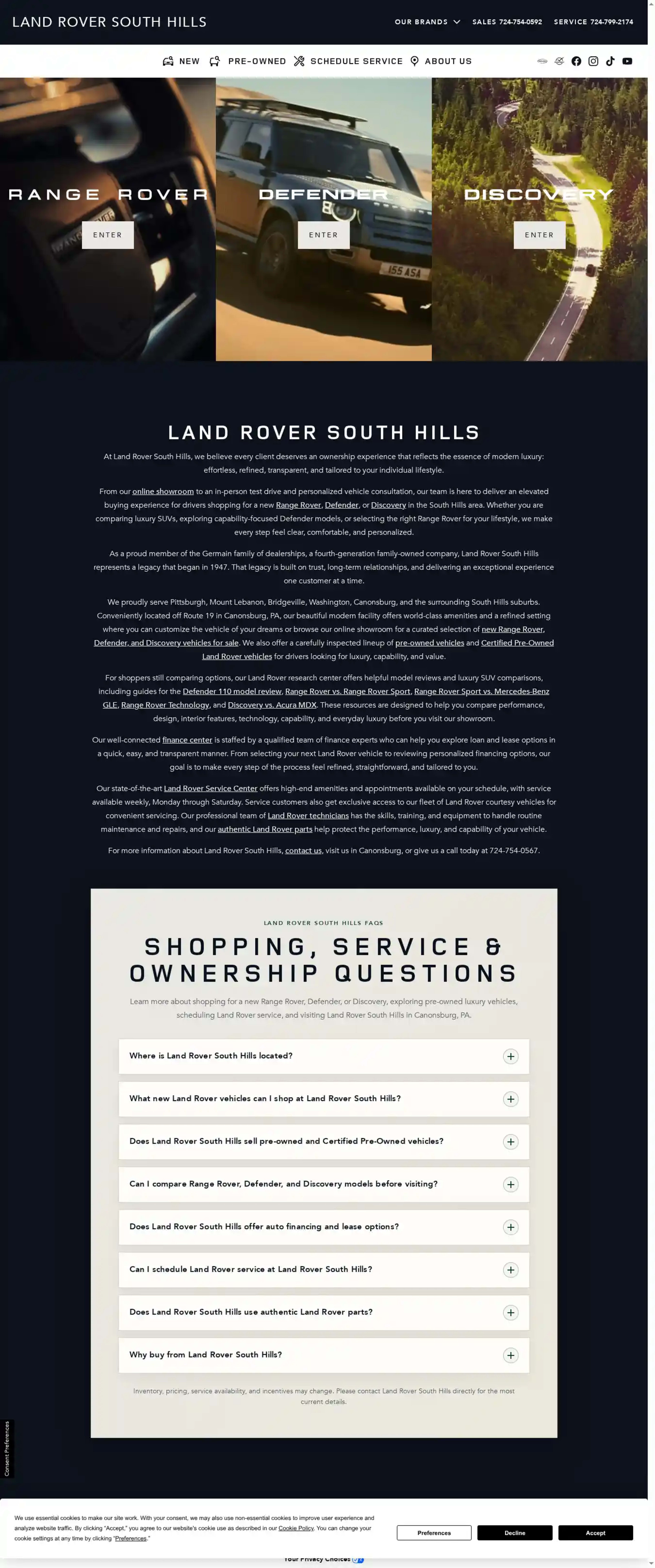Screenshot of Land Rover South Hills
