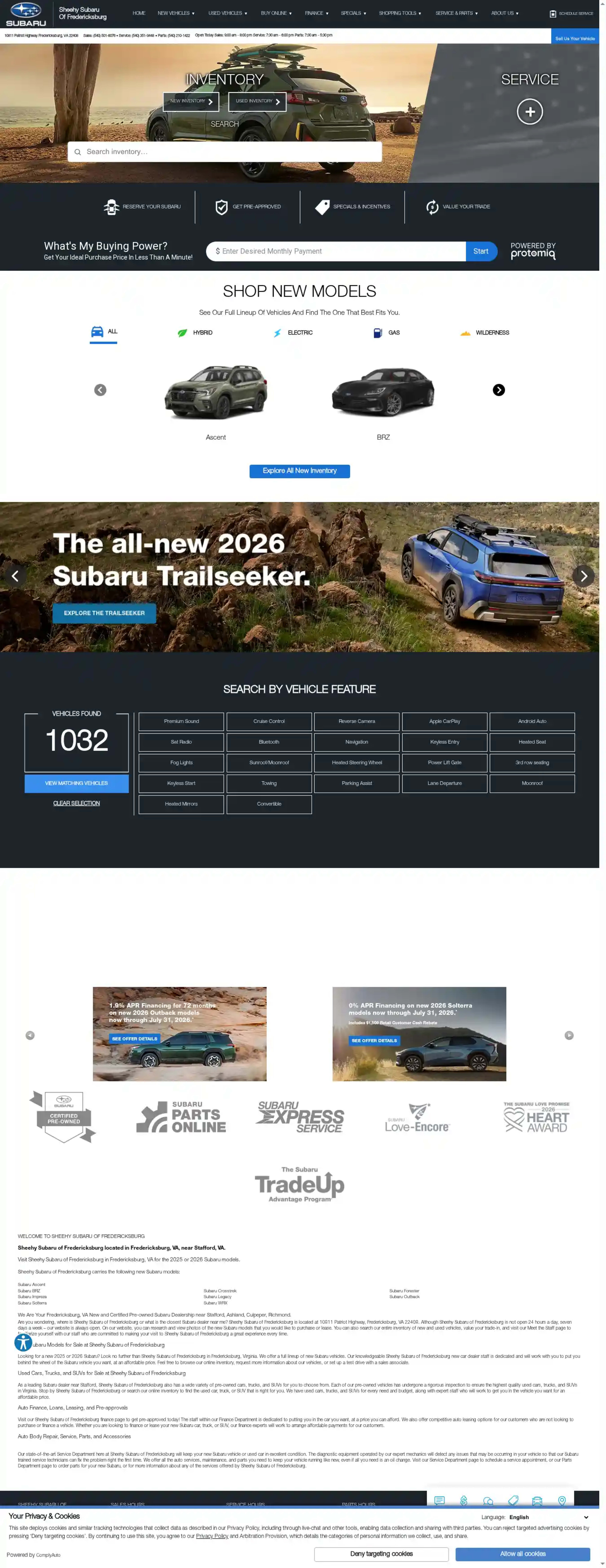 Screenshot of Sheehy Subaru of Fredericksburg