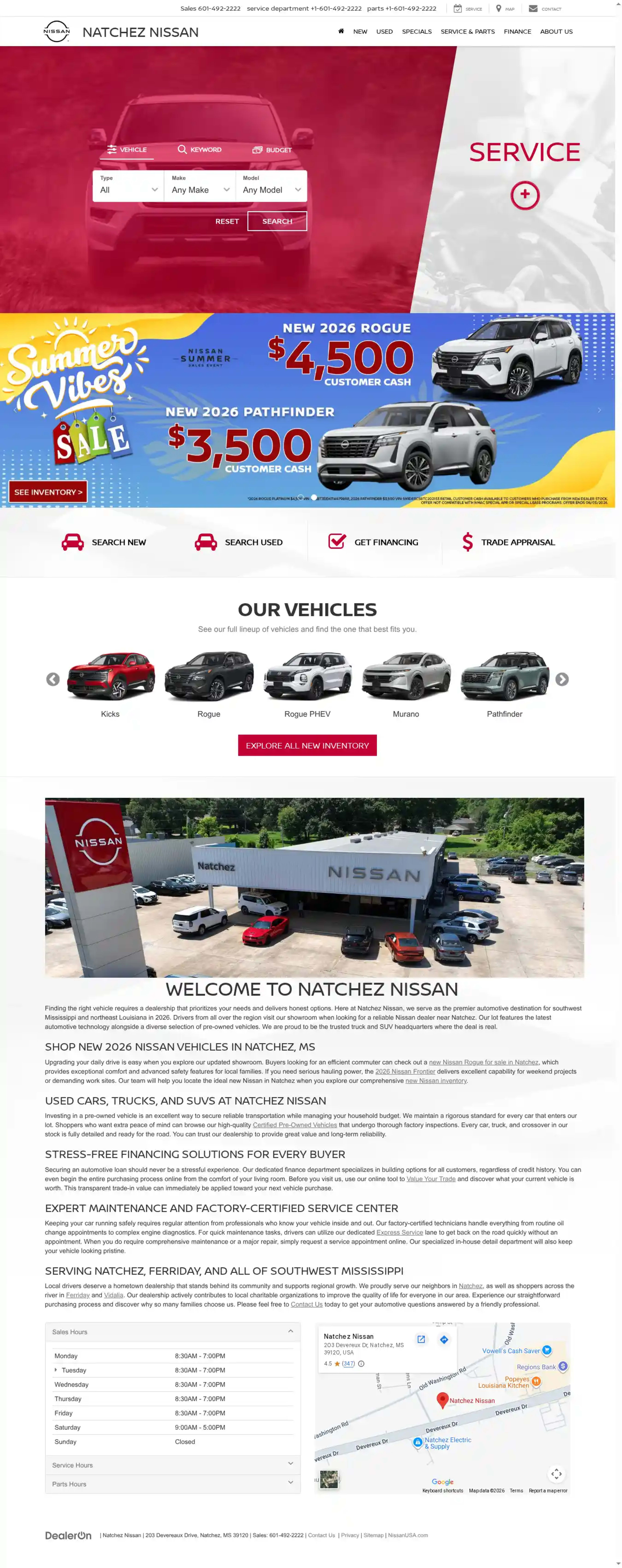 Screenshot of Natchez Nissan