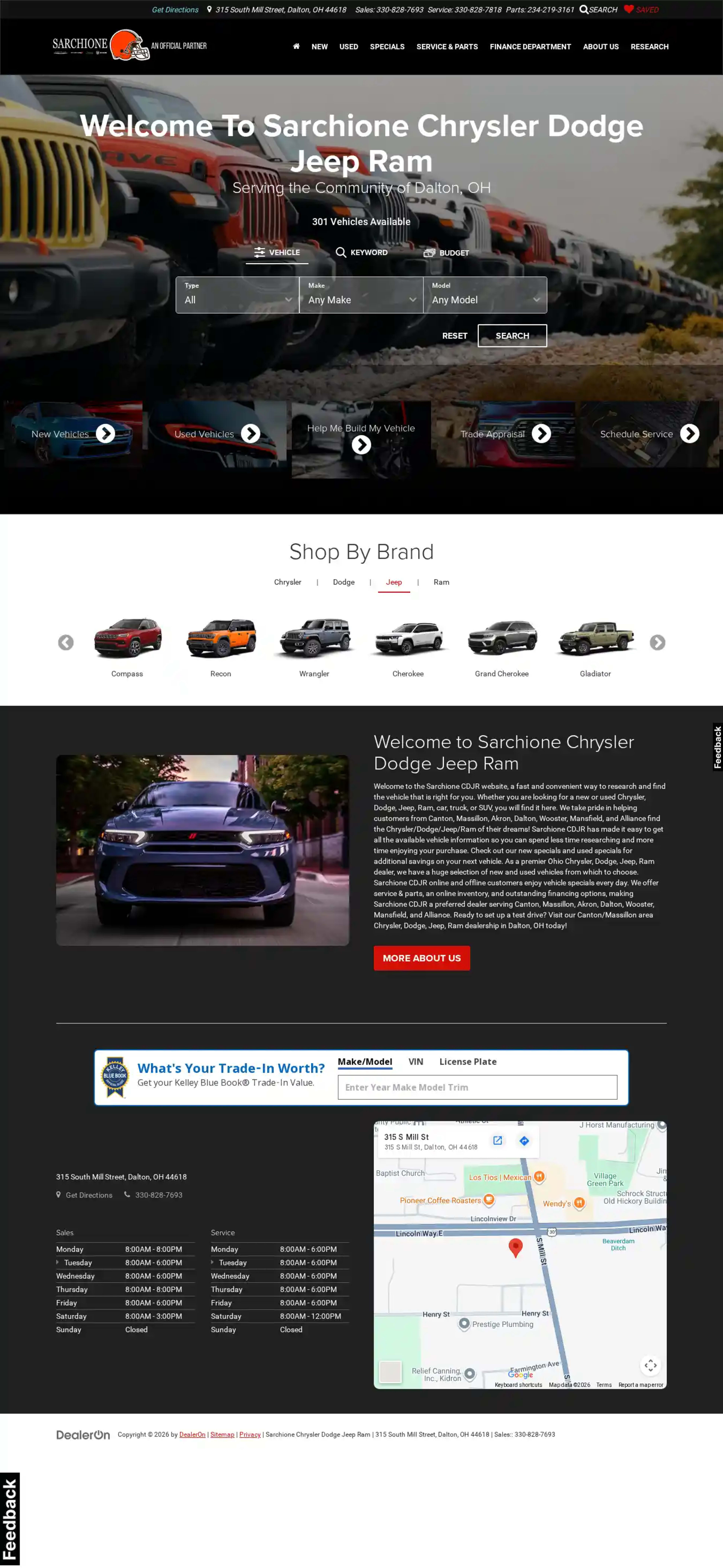 Screenshot of Sarchione Chrysler Dodge Jeep Ram