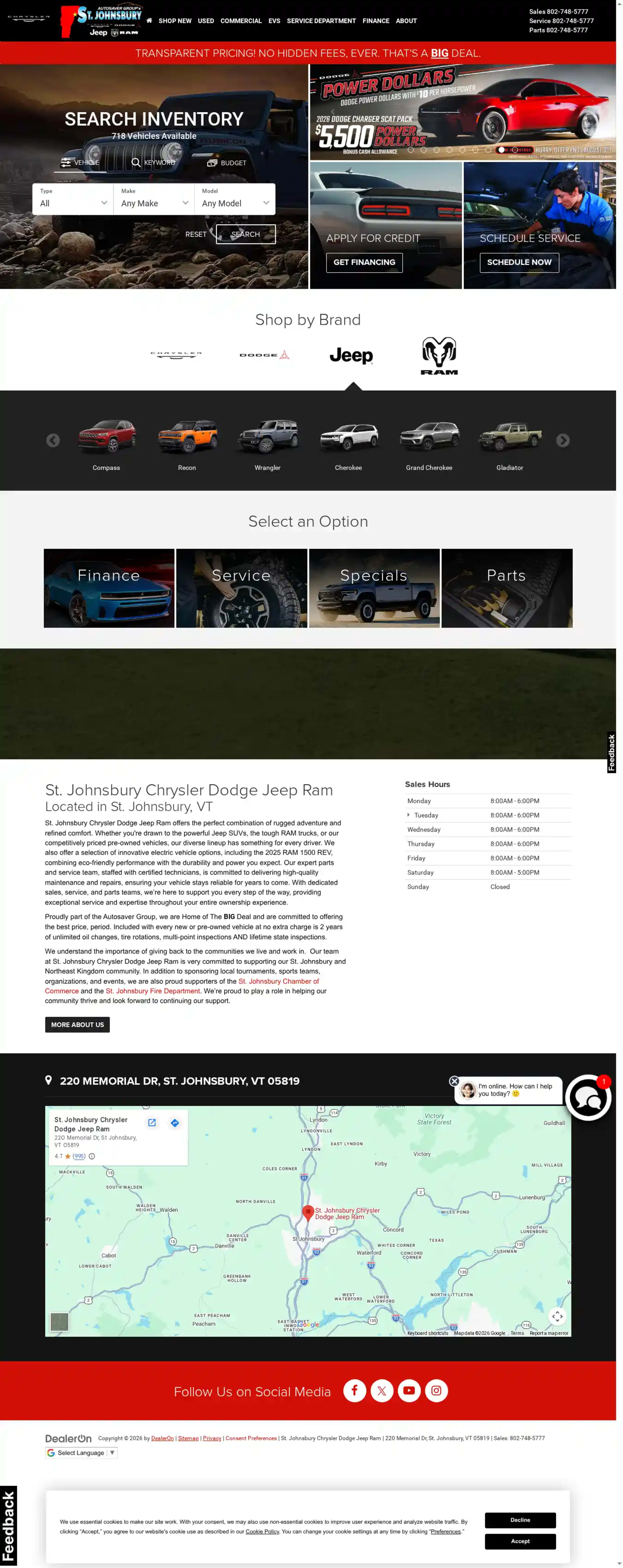 Screenshot of St. Johnsbury Chrysler Dodge Jeep Ram