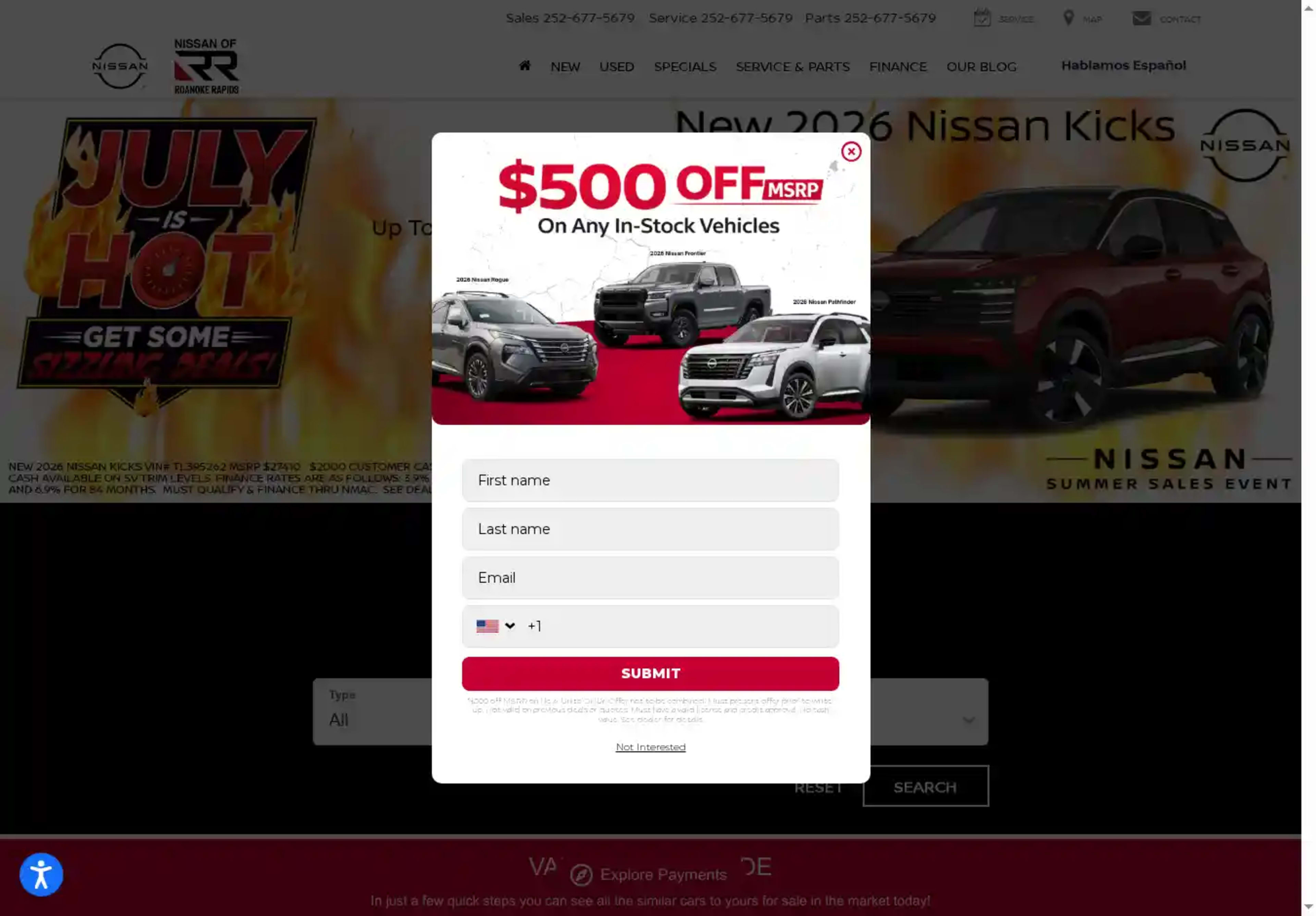 Screenshot of Nissan of Roanoke Rapids