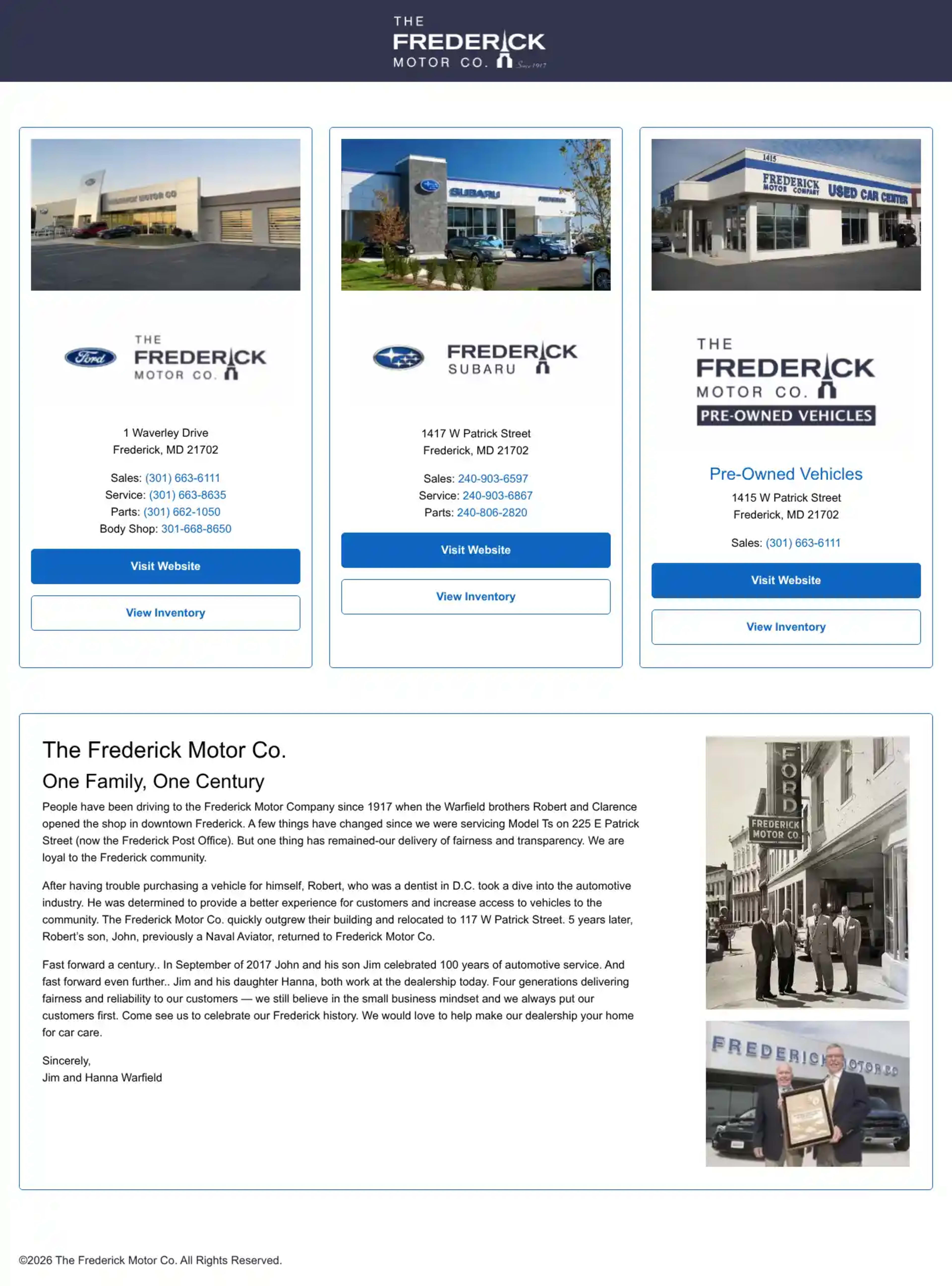 Screenshot of The Frederick Motor Company