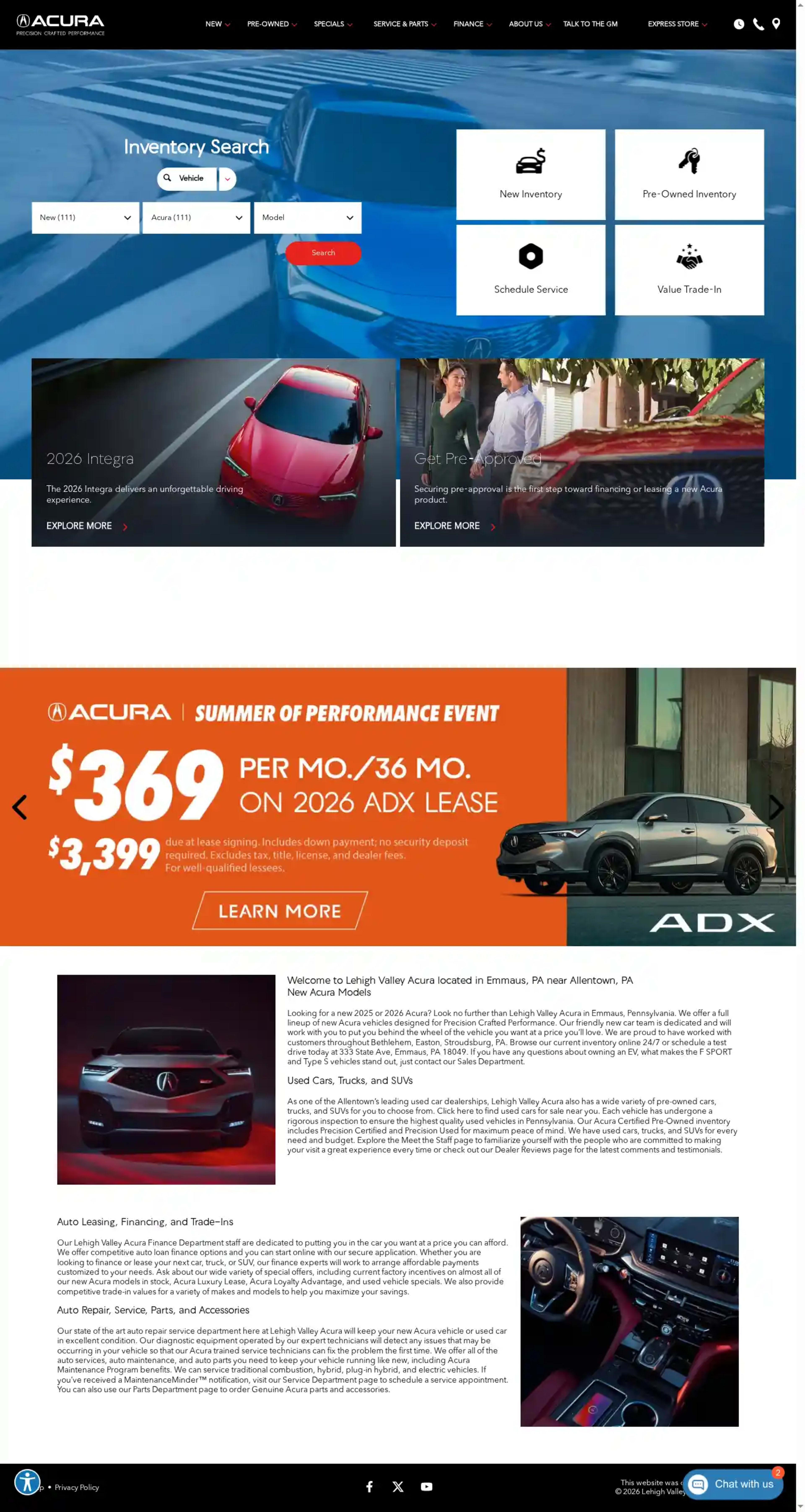 Screenshot of Lehigh Valley Acura