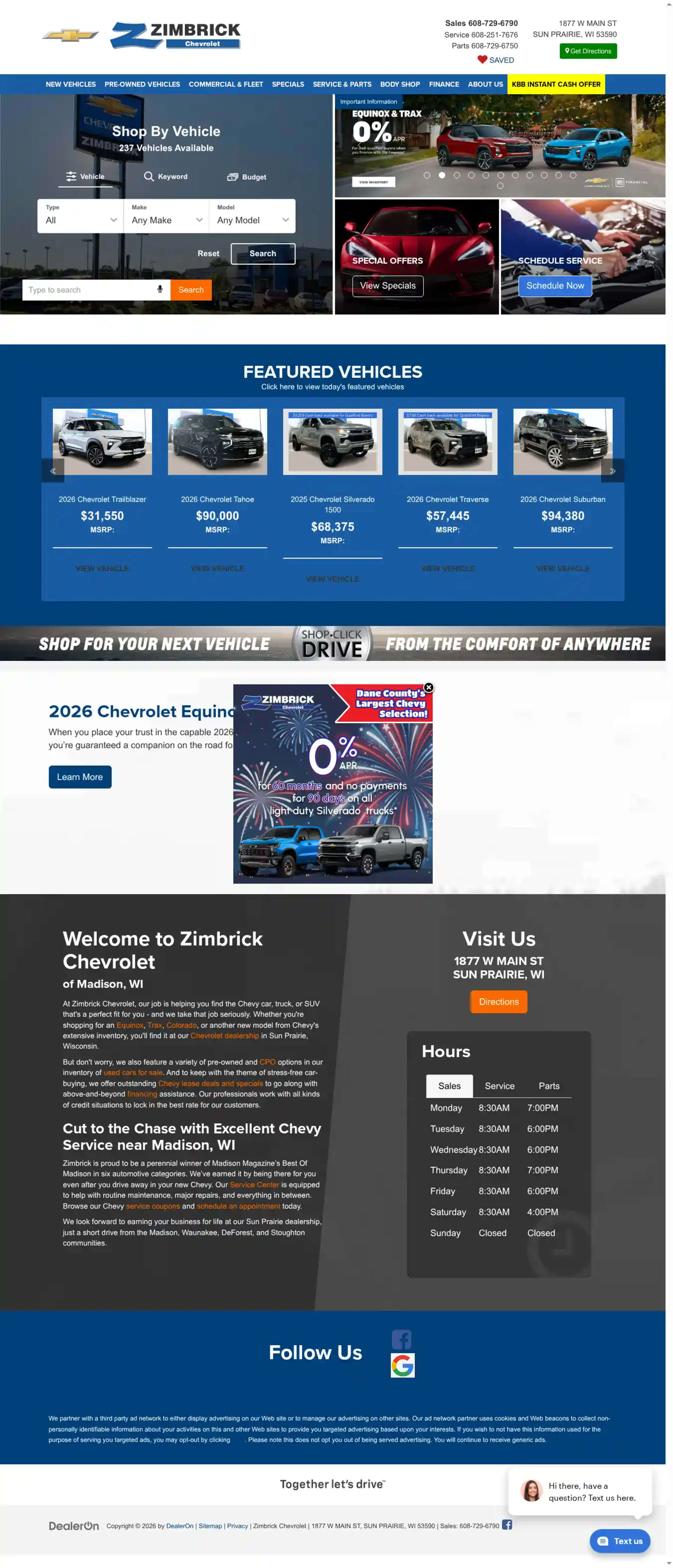 Screenshot of Zimbrick Chevrolet