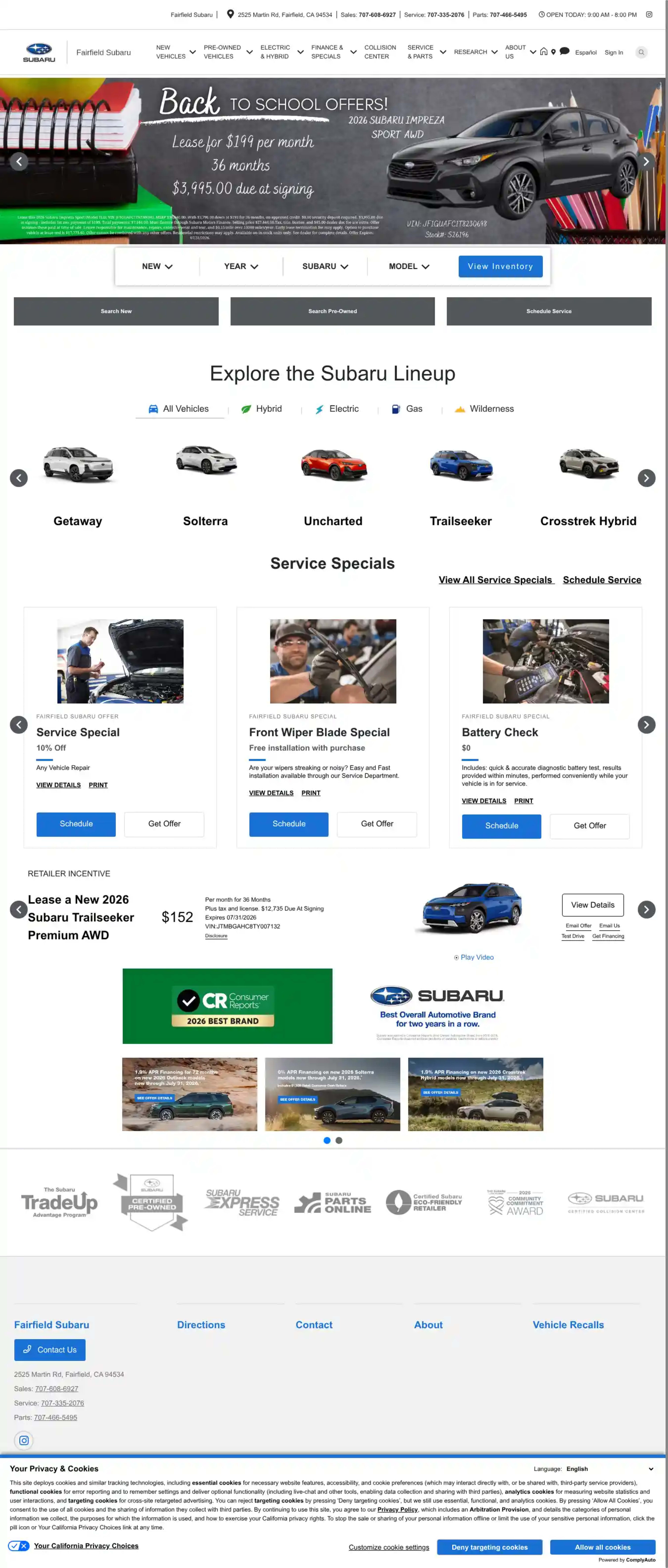 Screenshot of Fairfield Subaru