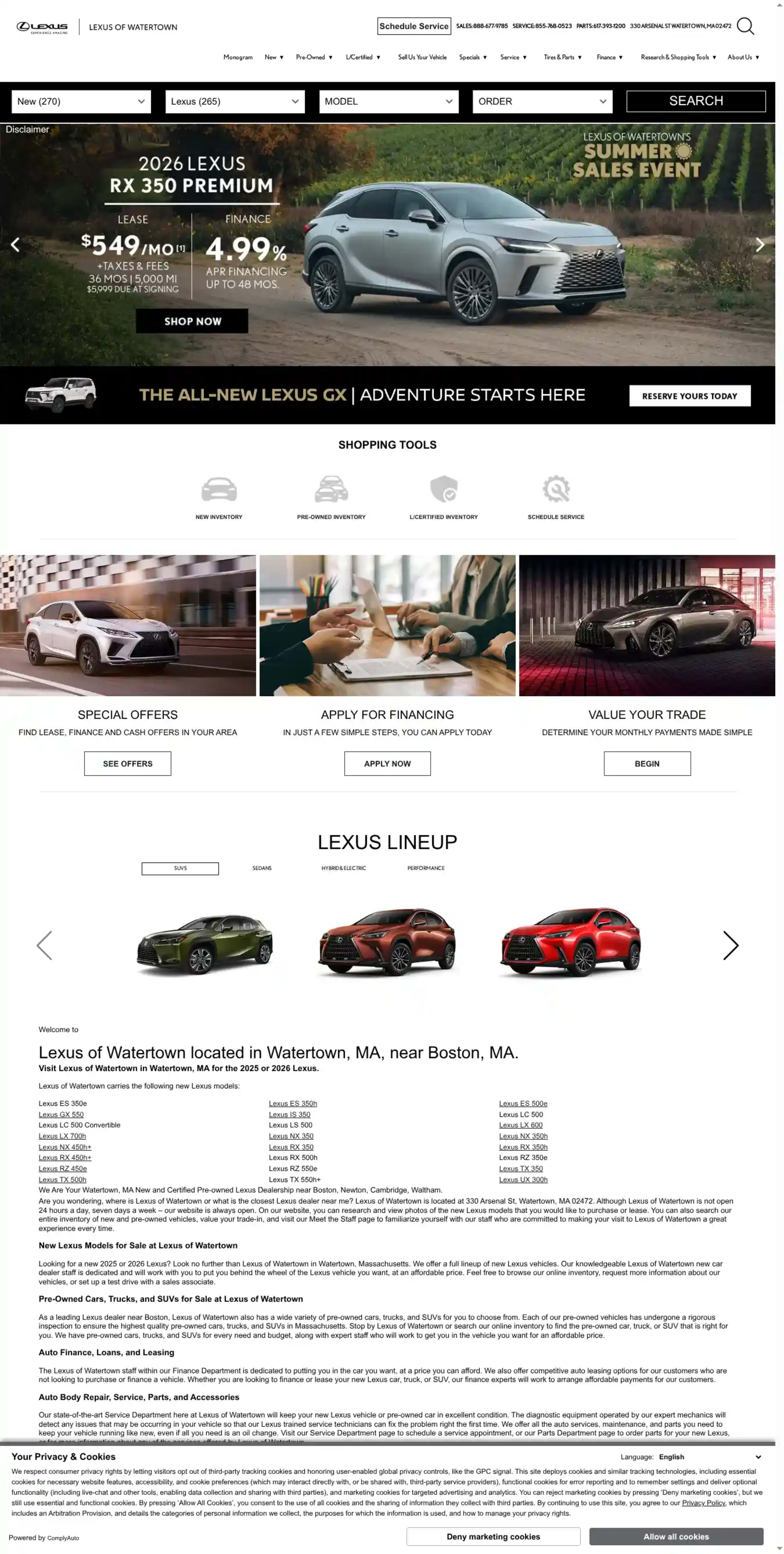 Screenshot of Lexus of Watertown