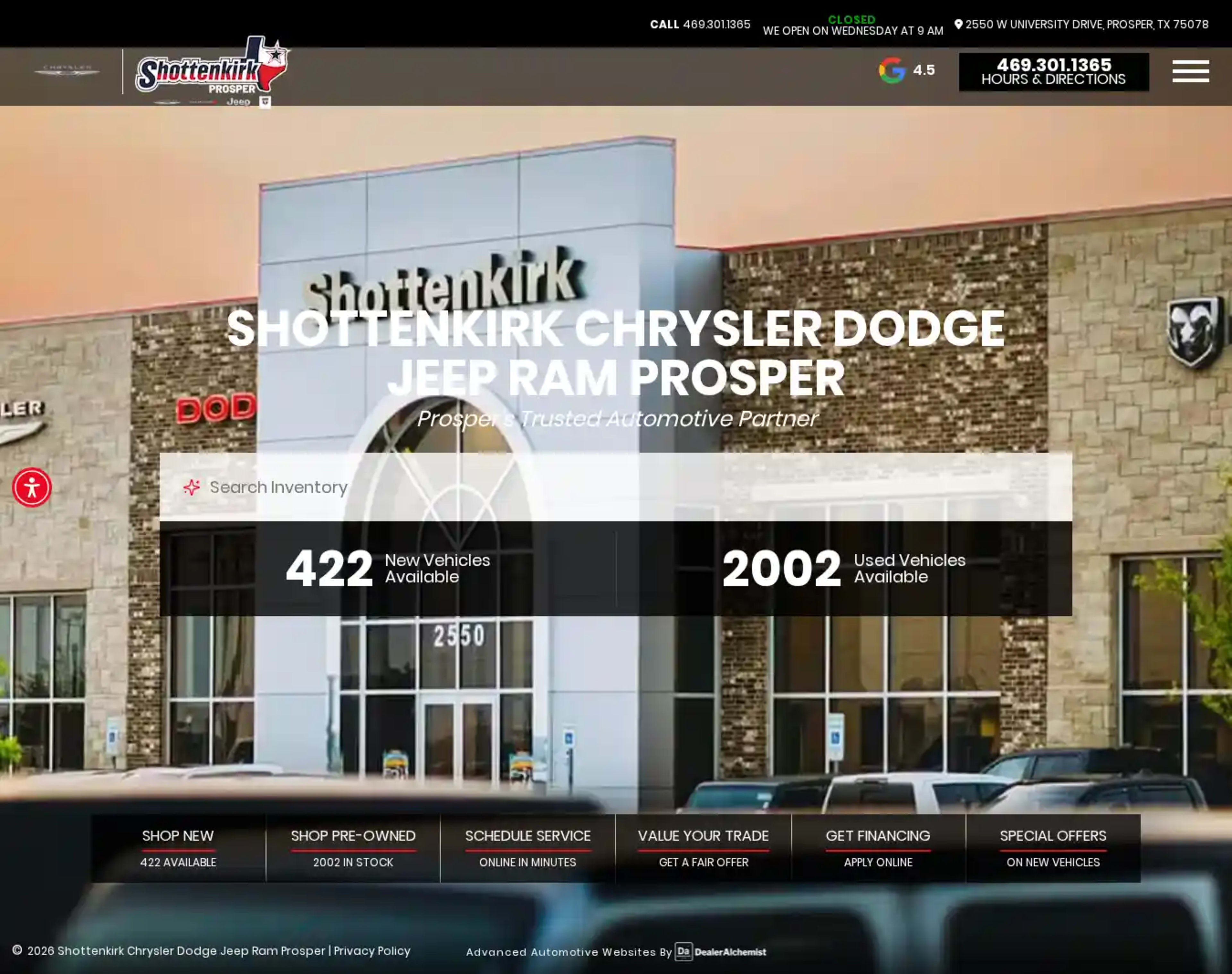 Screenshot of Shottenkirk Chrysler Dodge Jeep Ram Prosper
