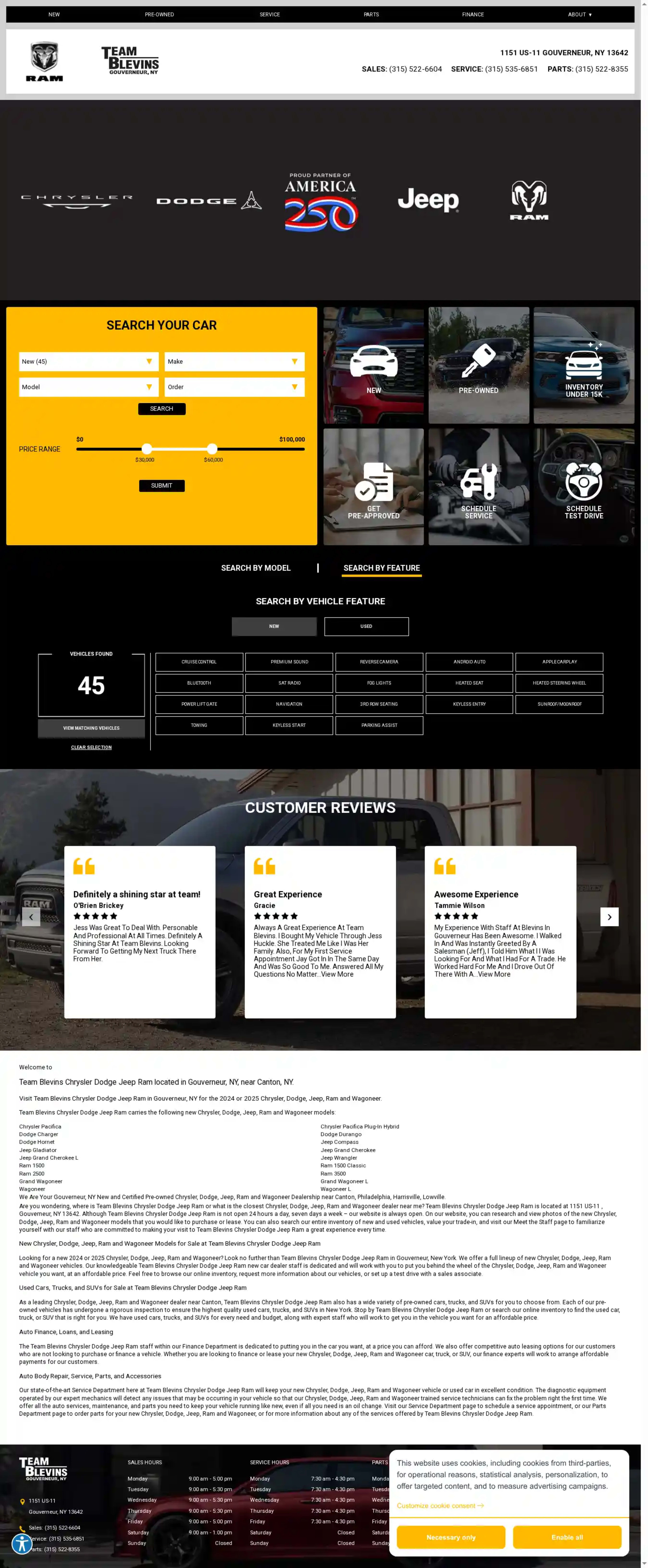 Screenshot of Team Blevins Chrysler Dodge Jeep Ram