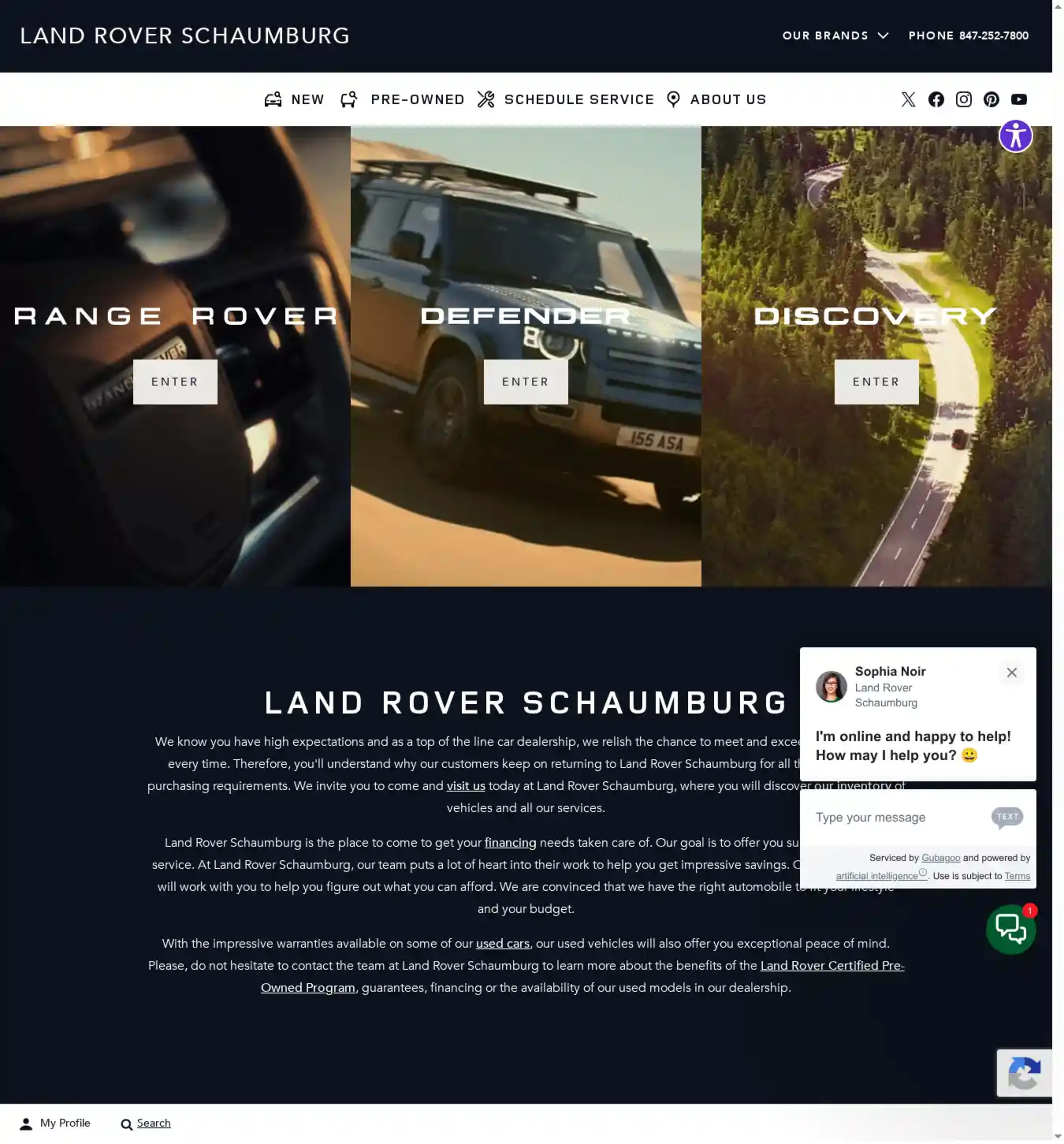 Screenshot of Land Rover Schaumburg