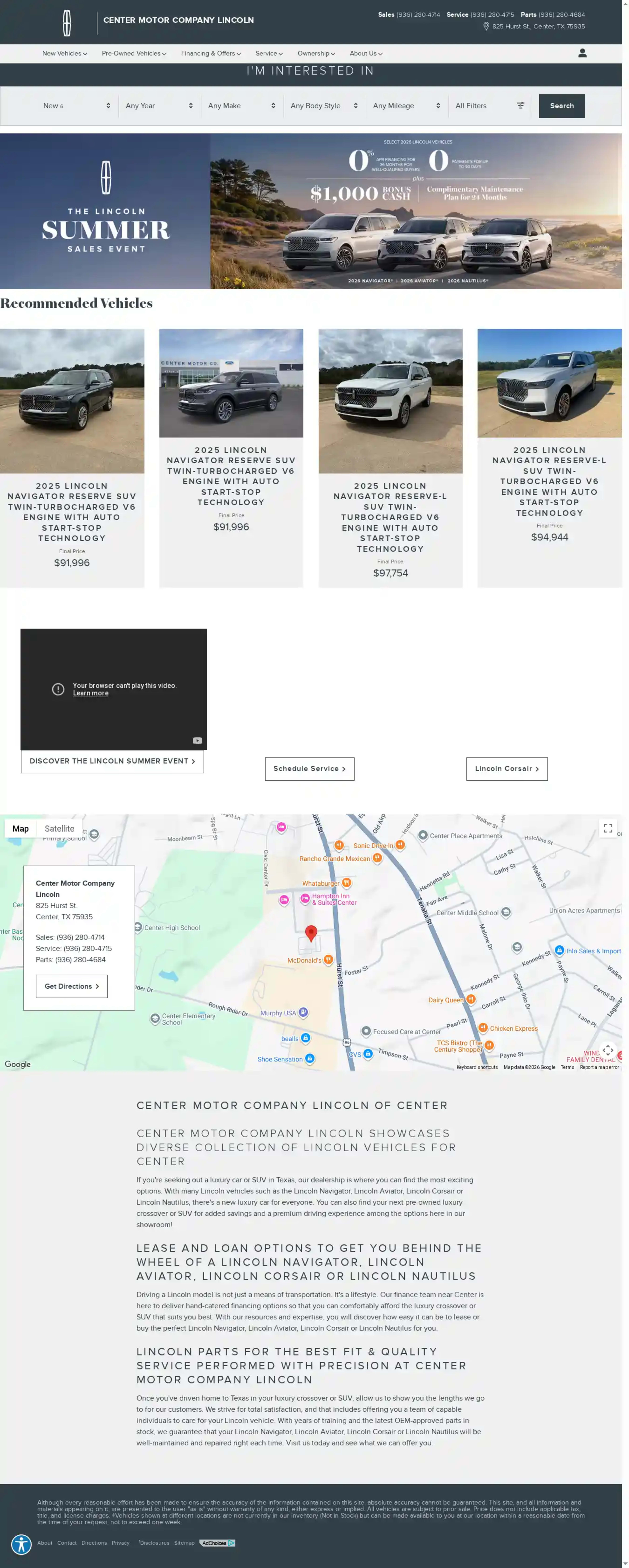 Screenshot of Center Motor Company