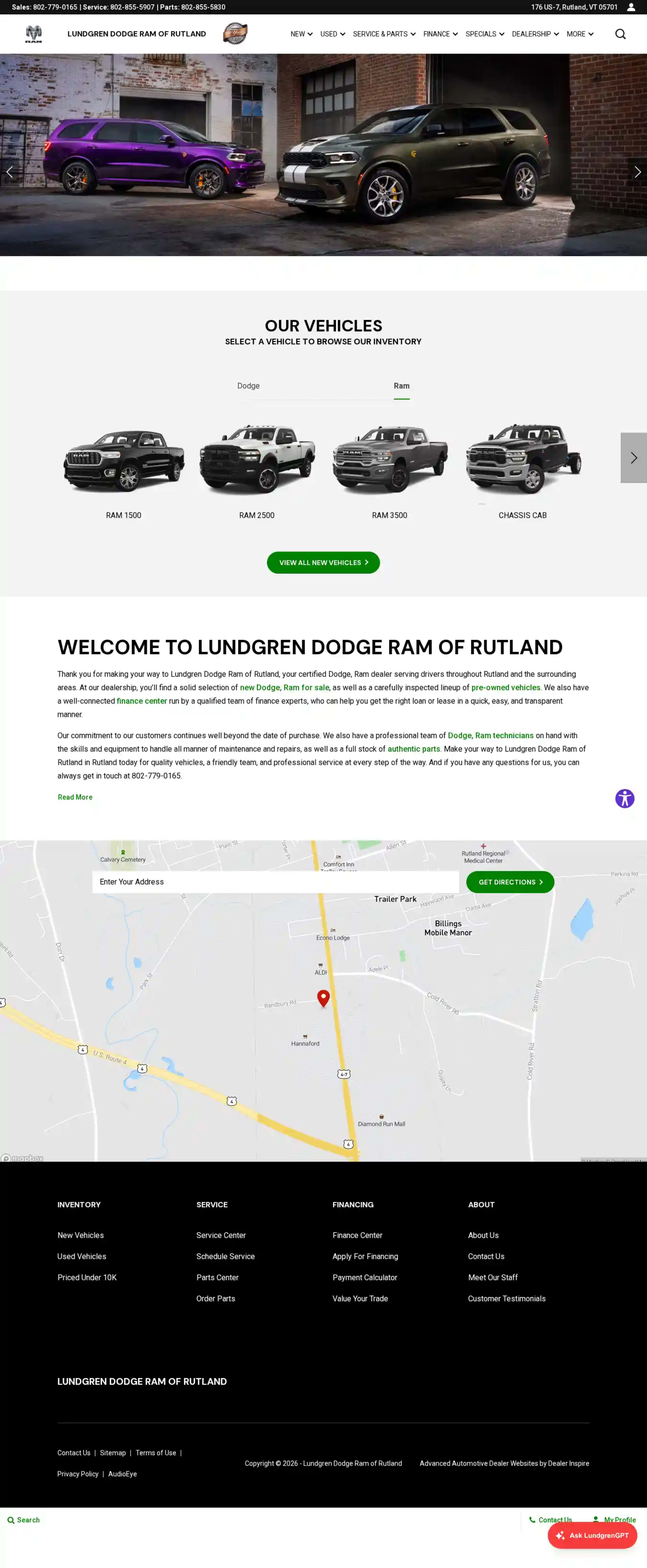Screenshot of Lundgren Dodge Ram of Rutland