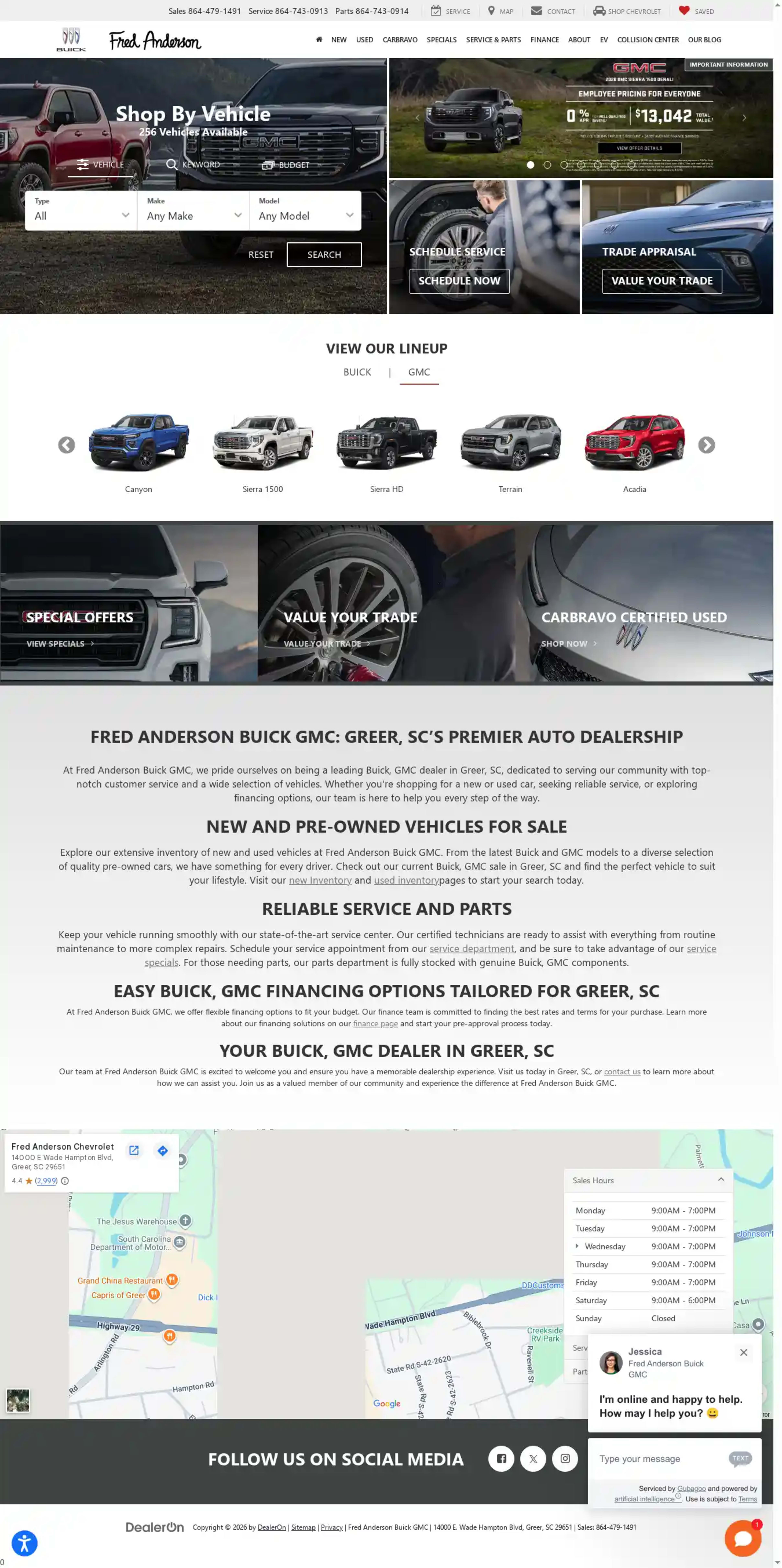 Screenshot of Fred Anderson Chevrolet Buick GMC