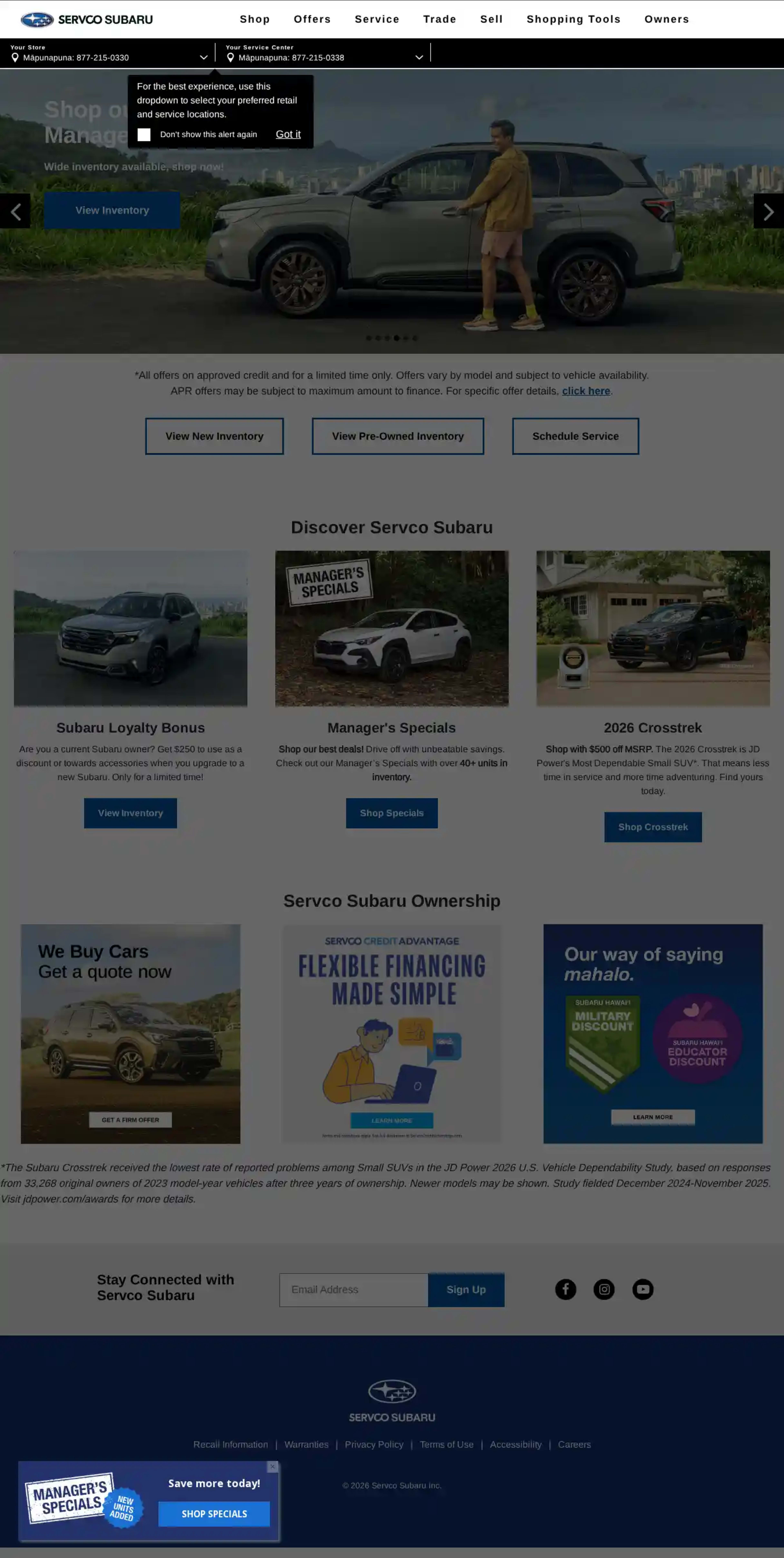 Screenshot of Servco Subaru Kaimukī