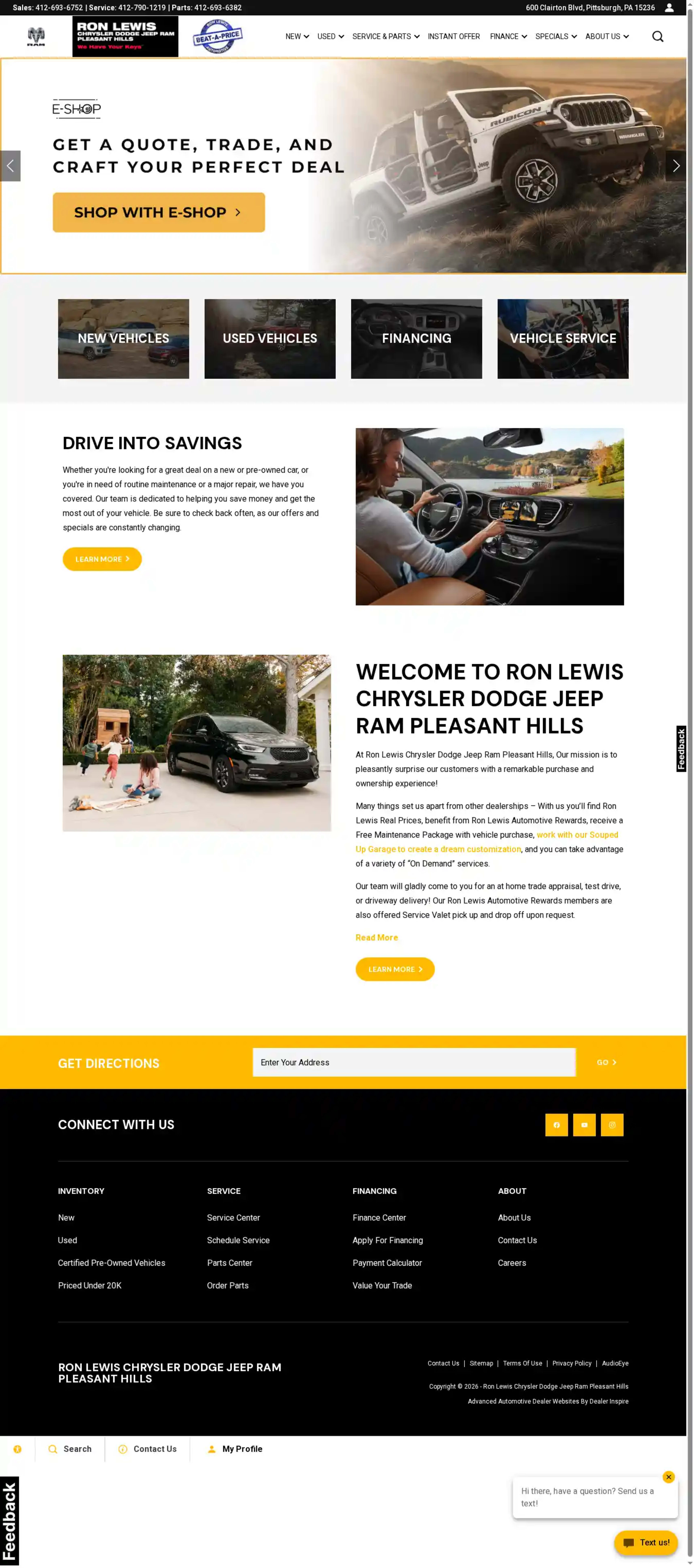 Screenshot of Ron Lewis Chrysler Dodge Jeep Ram Pleasant Hills