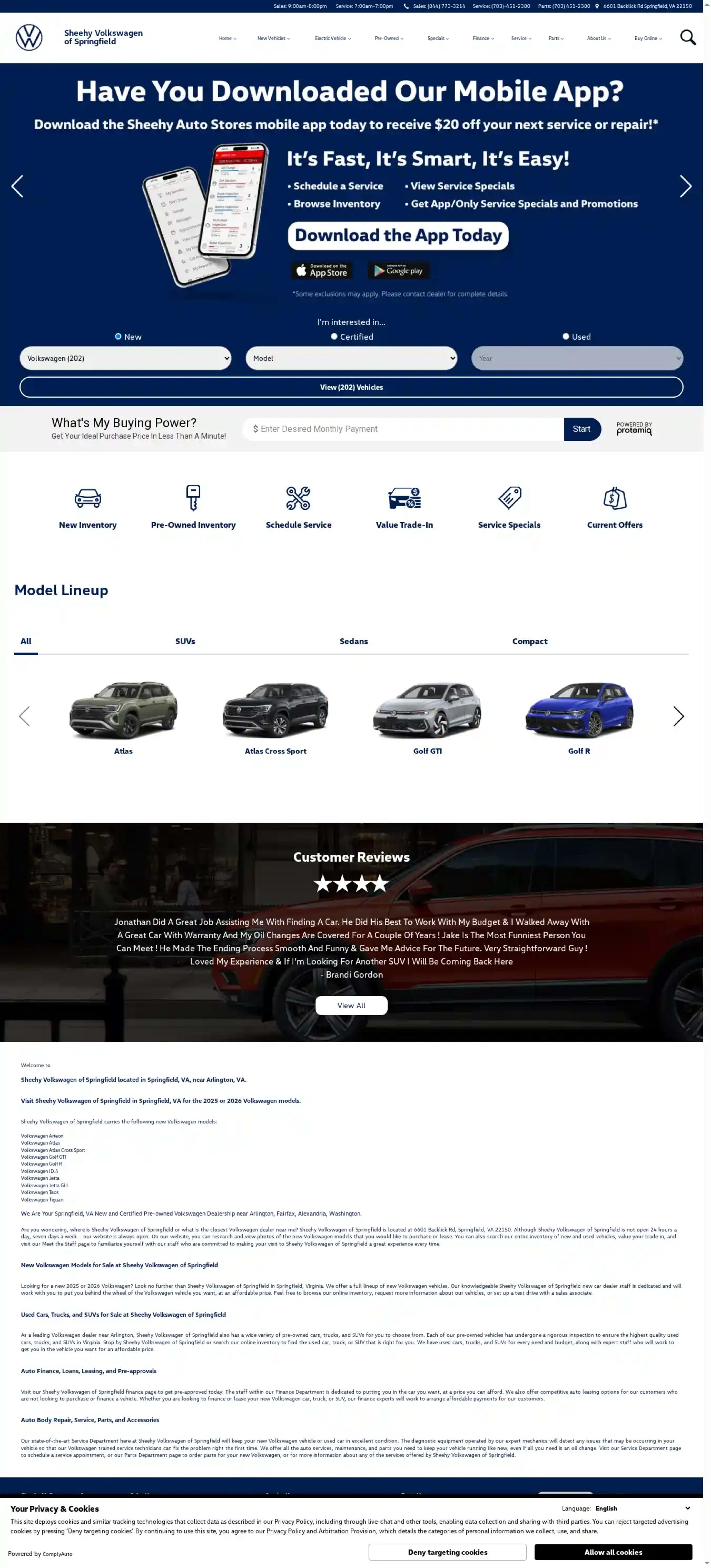 Screenshot of Sheehy Volkswagen of Springfield - Select