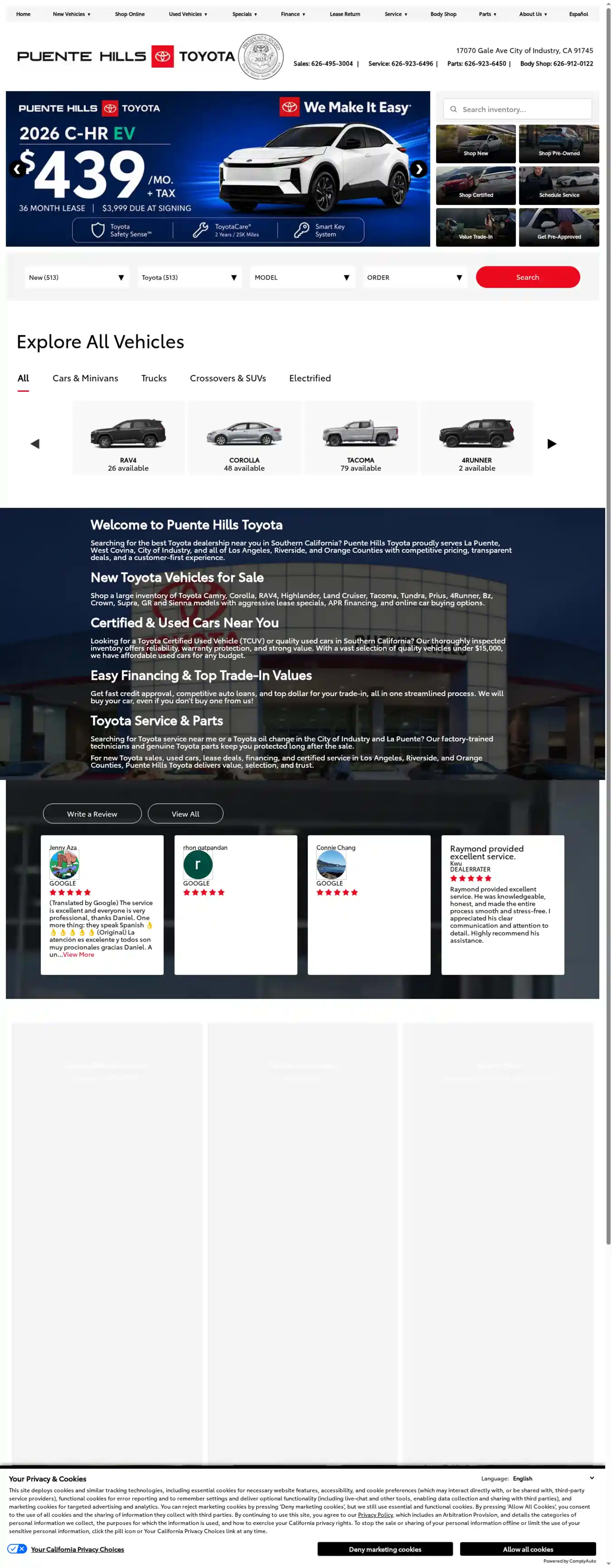 Screenshot of Puente Hills Toyota