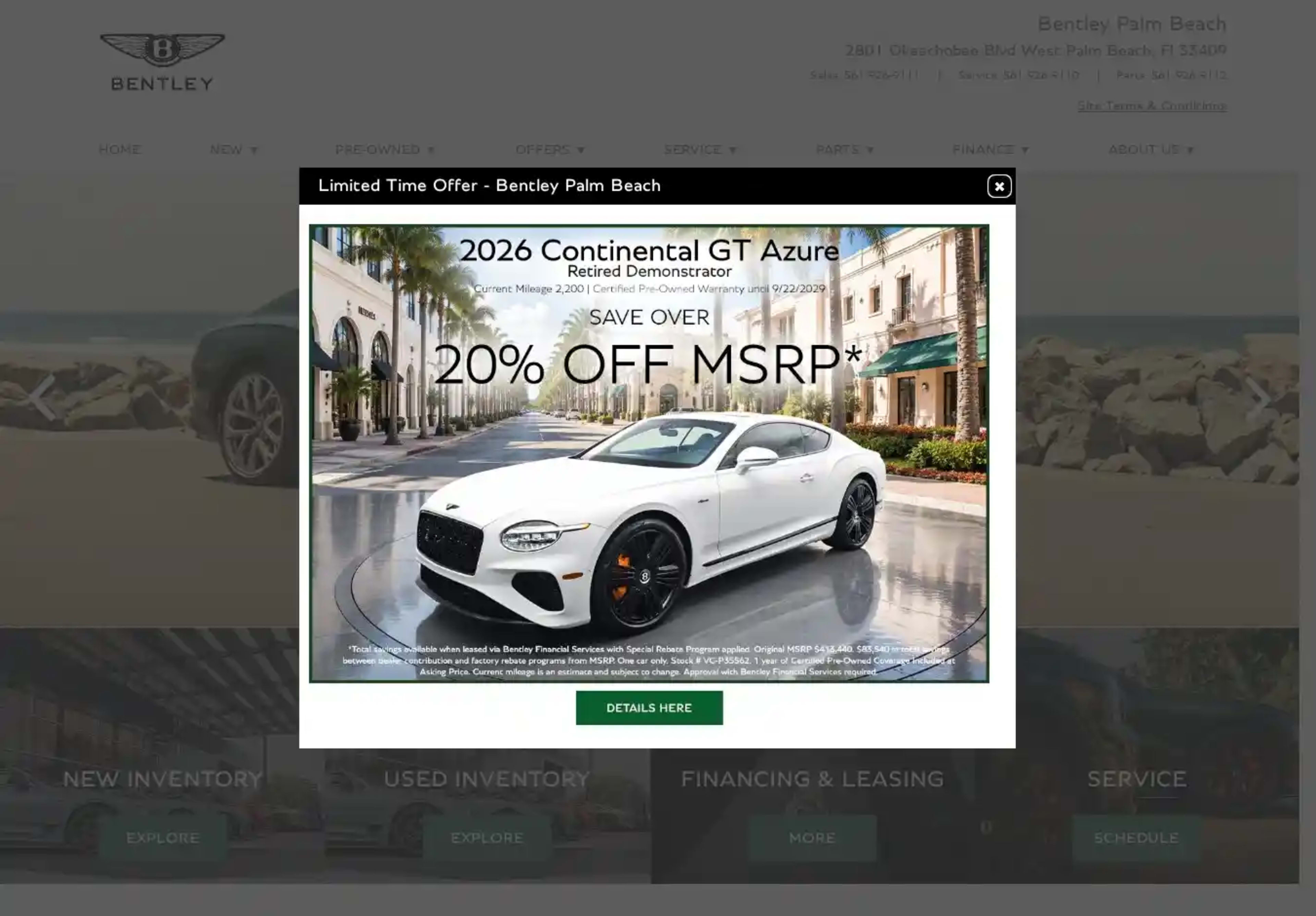 Screenshot of Braman Bentley Palm Beach