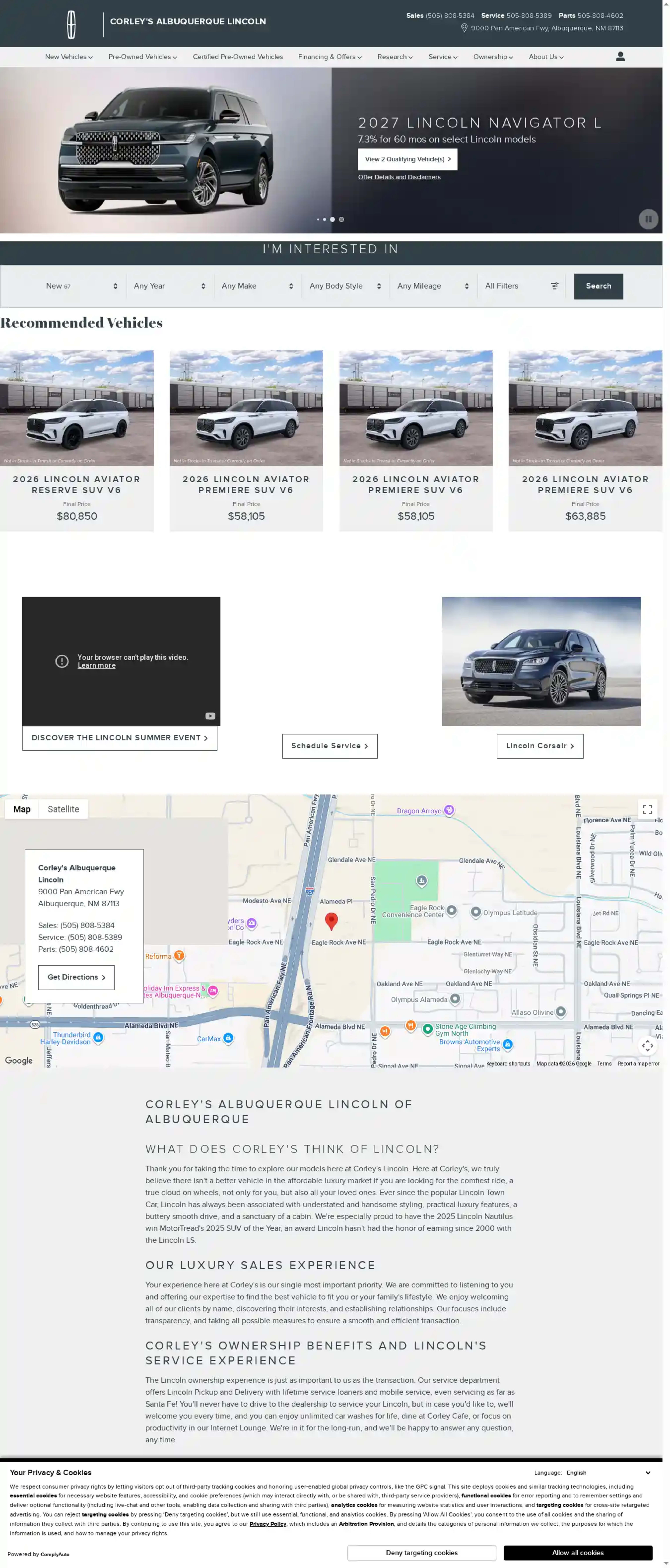 Screenshot of Corley's Albuquerque Lincoln
