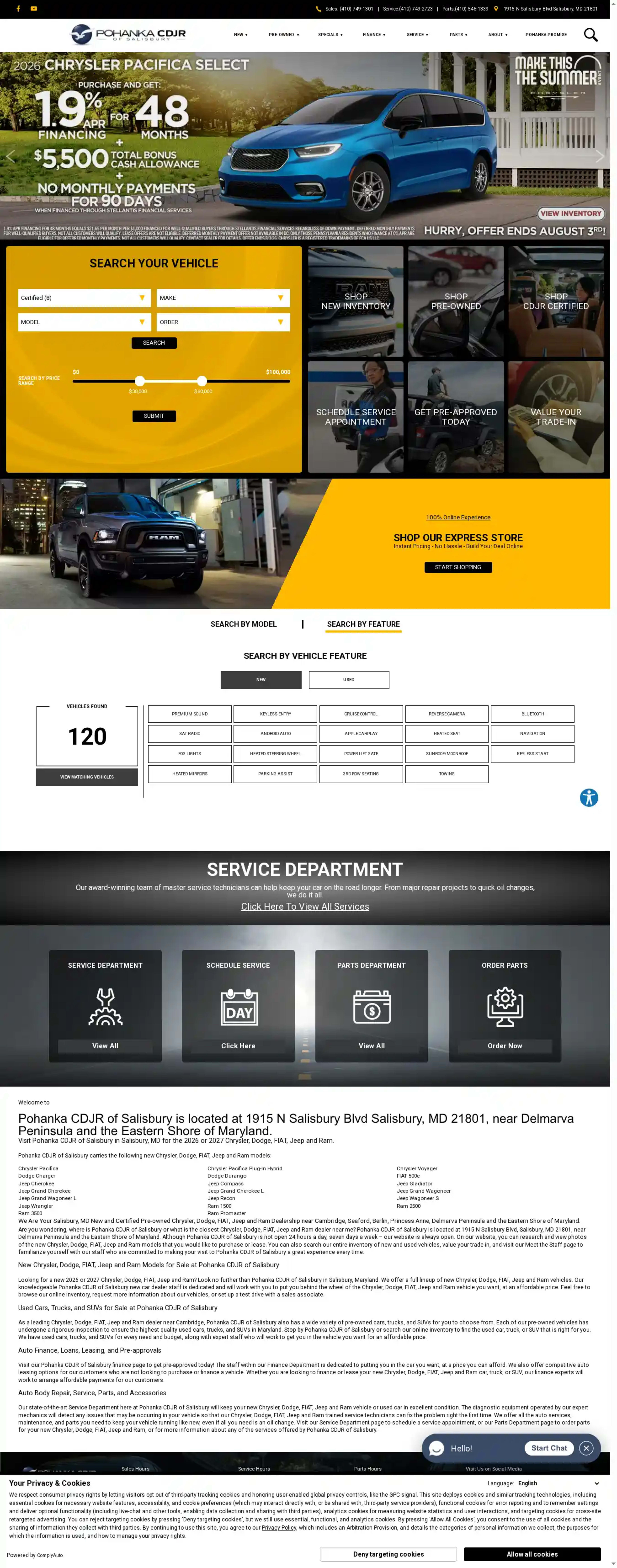 Screenshot of Pohanka Chrysler Dodge Jeep Ram of Salisbury