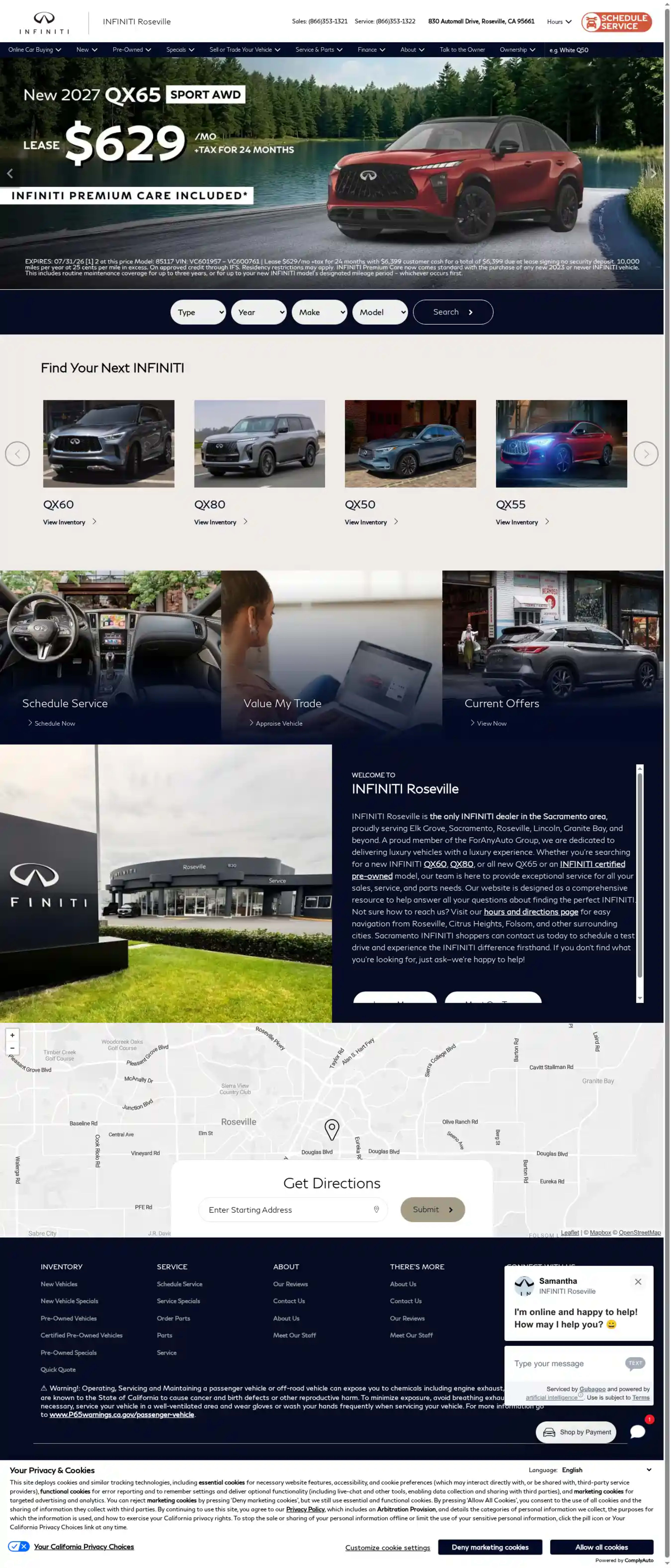 Screenshot of INFINITI Roseville