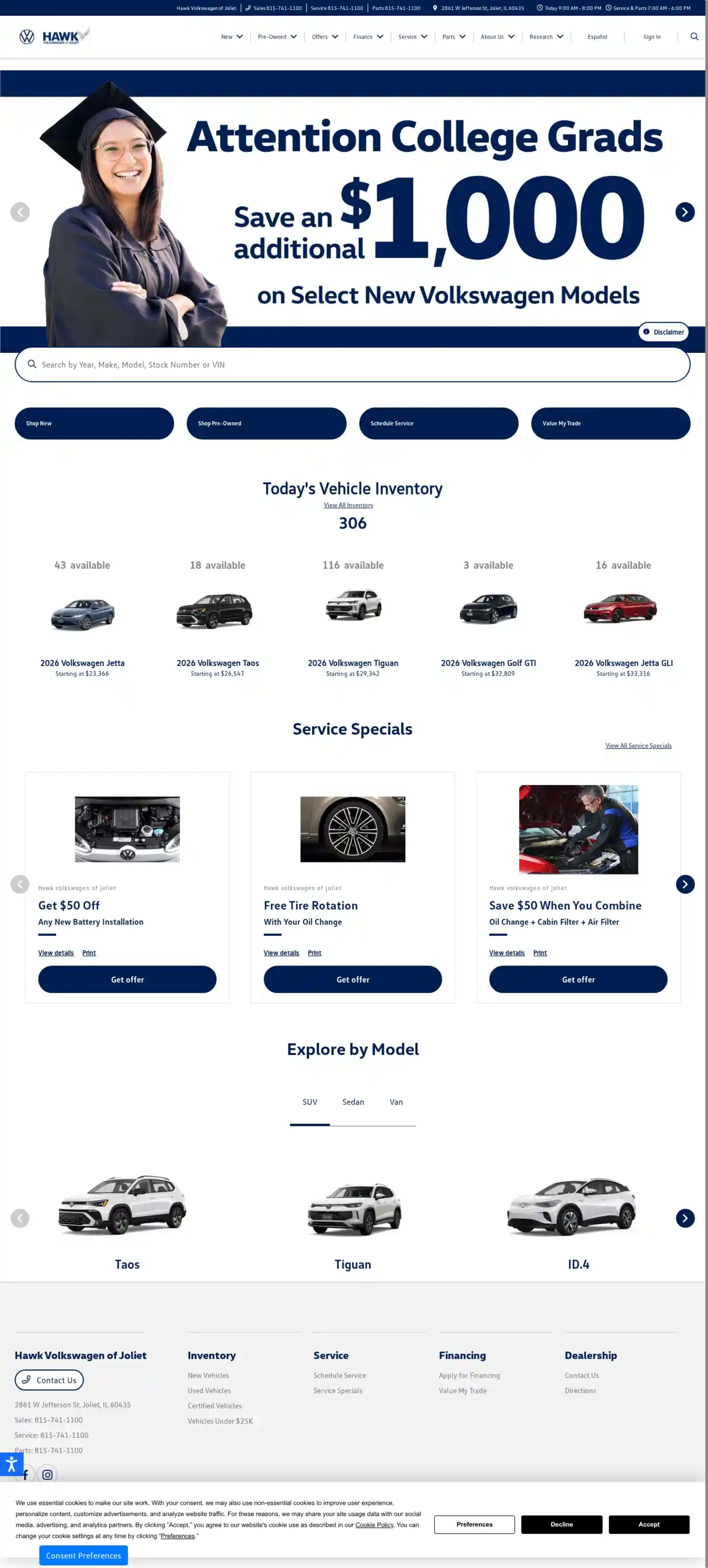 Screenshot of Hawk Volkswagen of Joliet