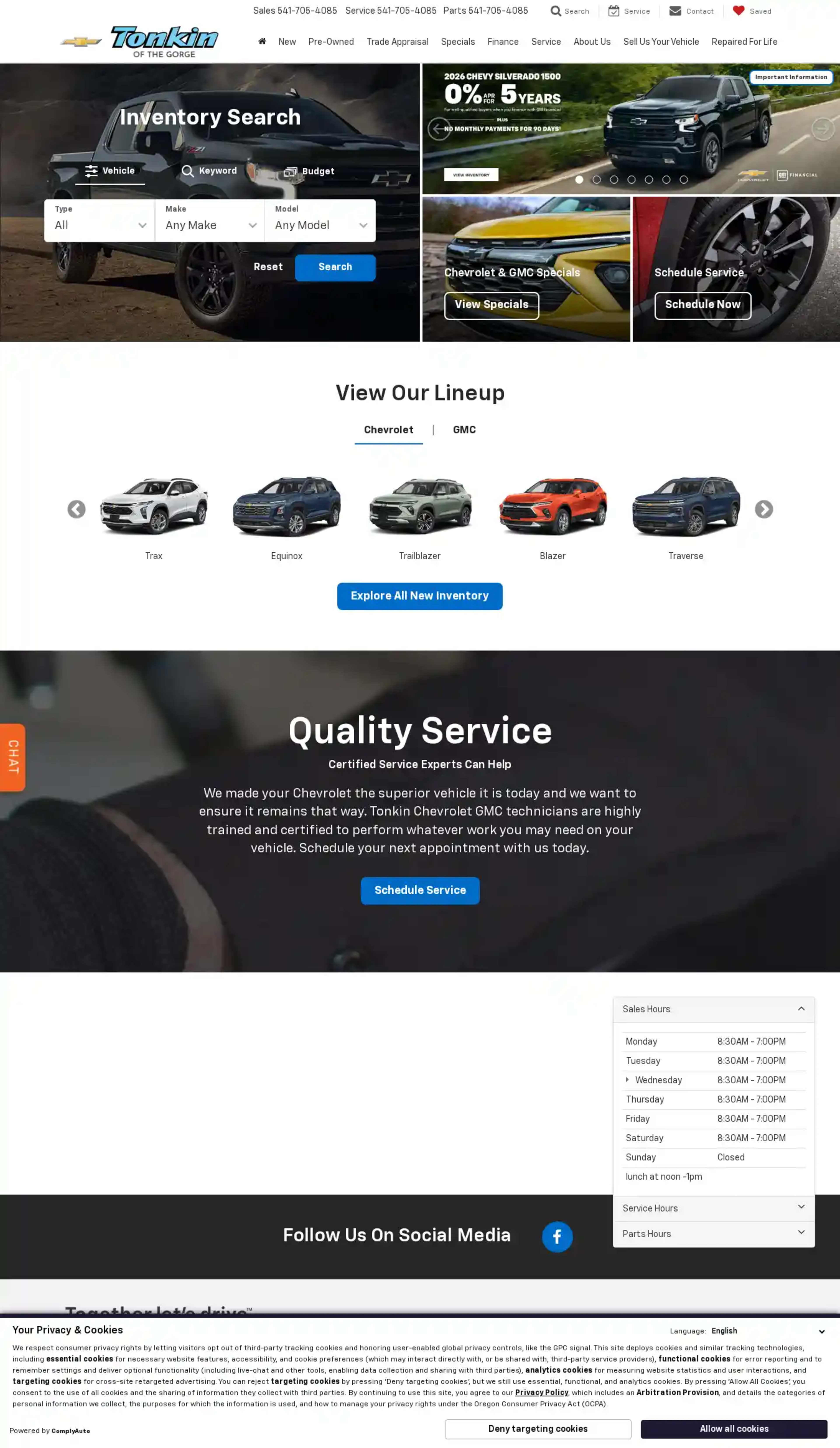 Screenshot of Tonkin Chevrolet GMC