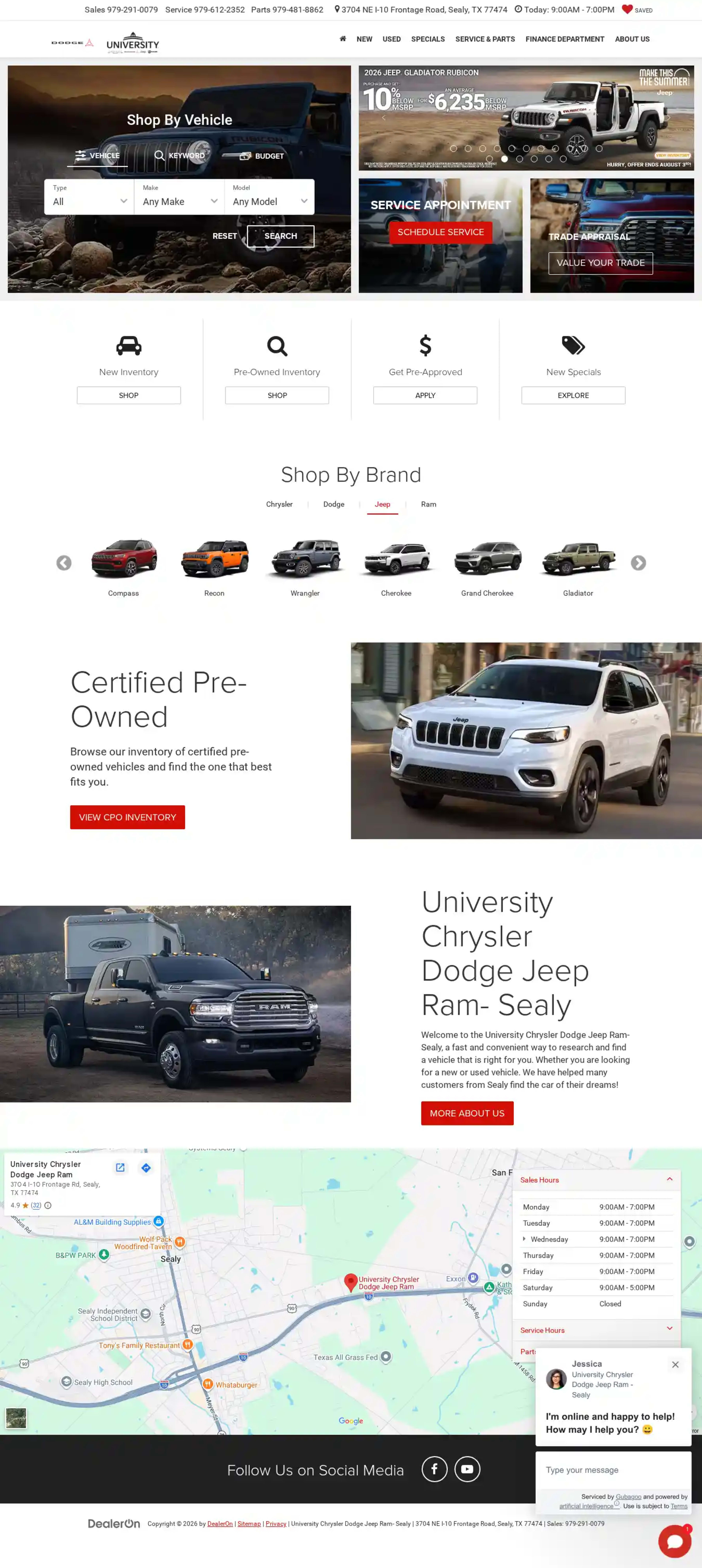 Screenshot of University Chrysler Dodge Jeep Ram- Sealy