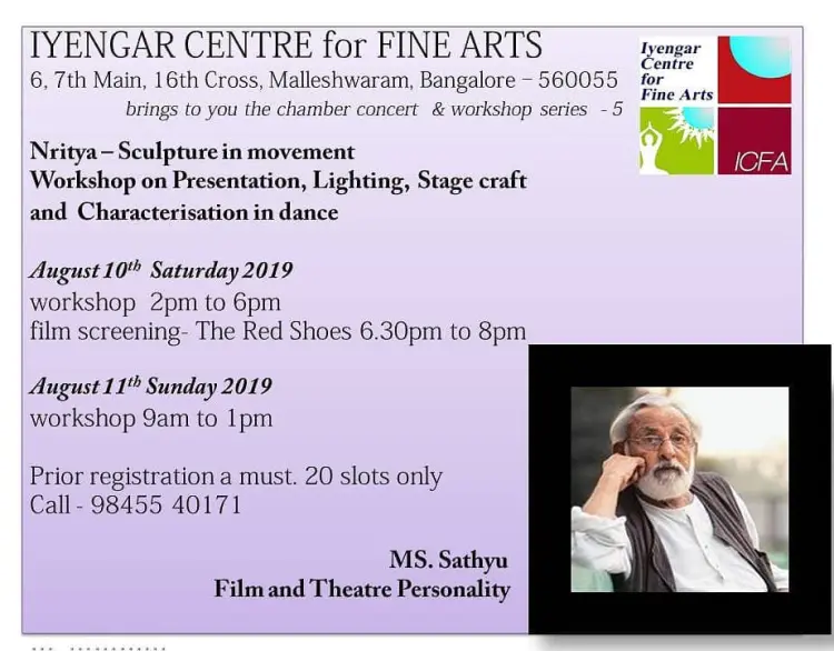 Workshop on Presentation, Lighting, Stage Craft and Characterisation in dance by MS Sathyu Flyer