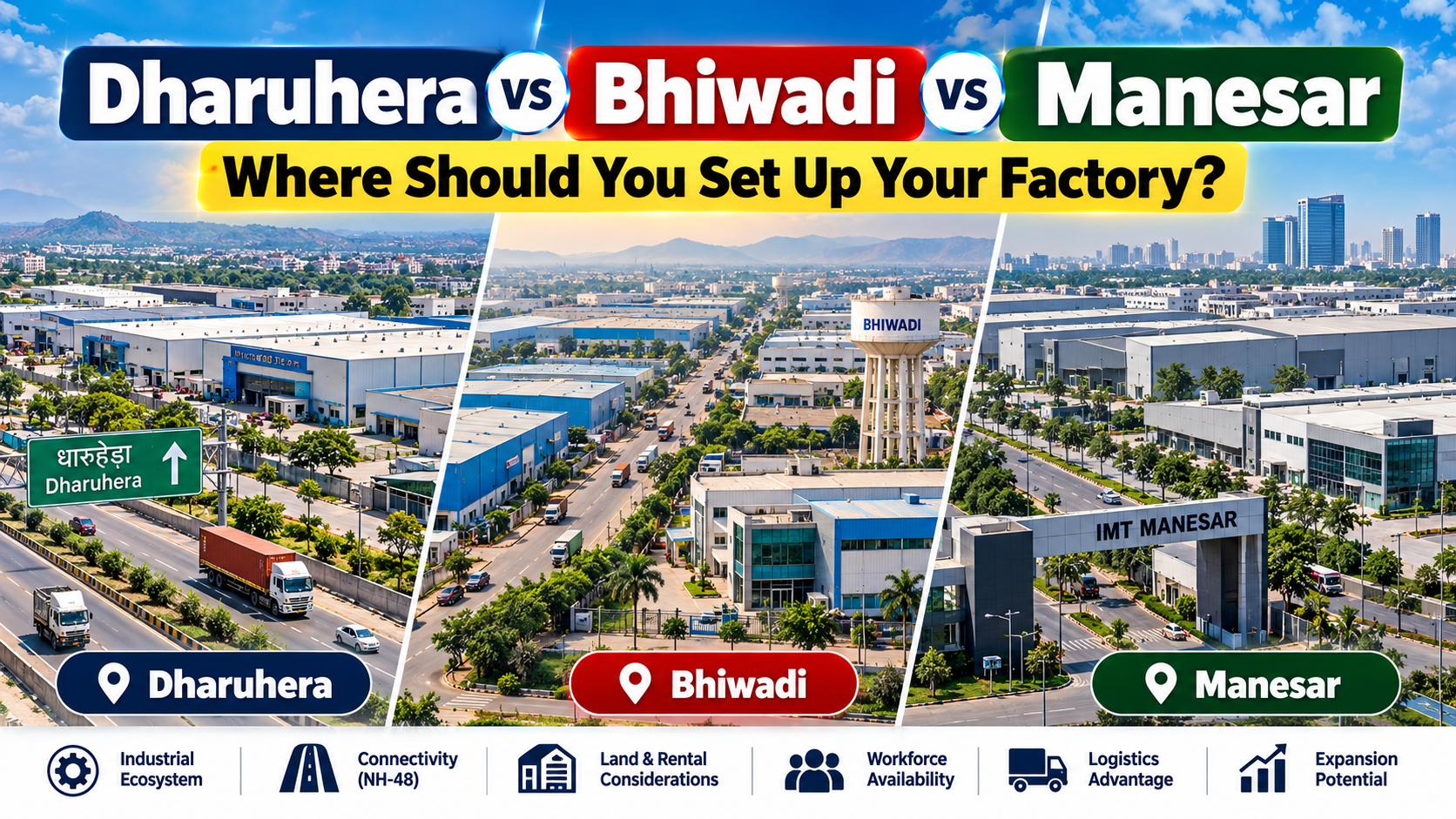 Dharuhera vs Bhiwadi vs Manesar: Where Should You Set Up Your Factory?