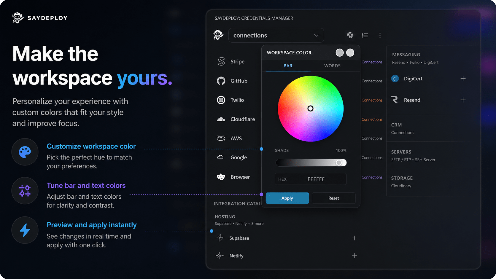 Workspace color customization
