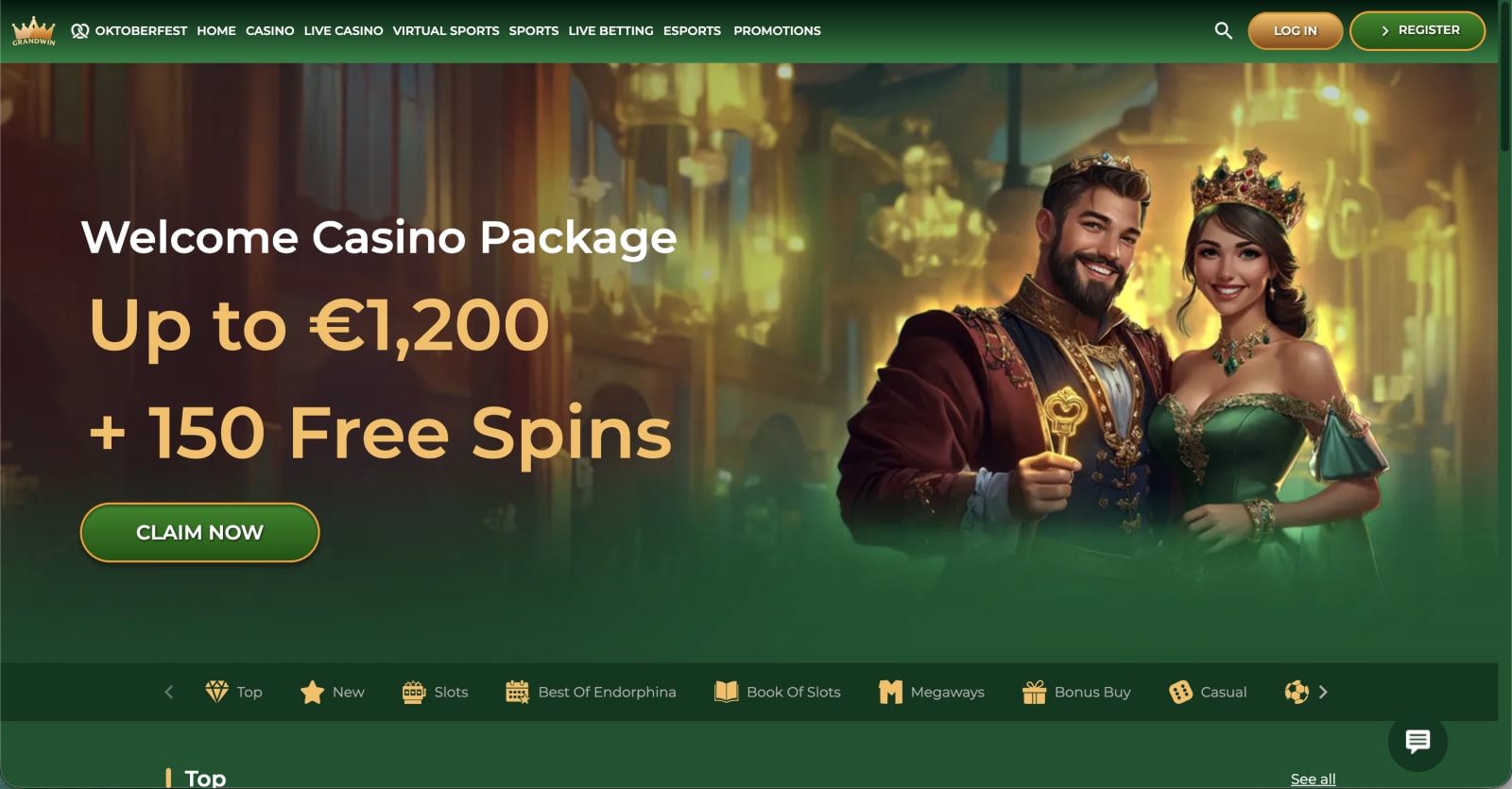 GrandWin casino and sportsbook homepage