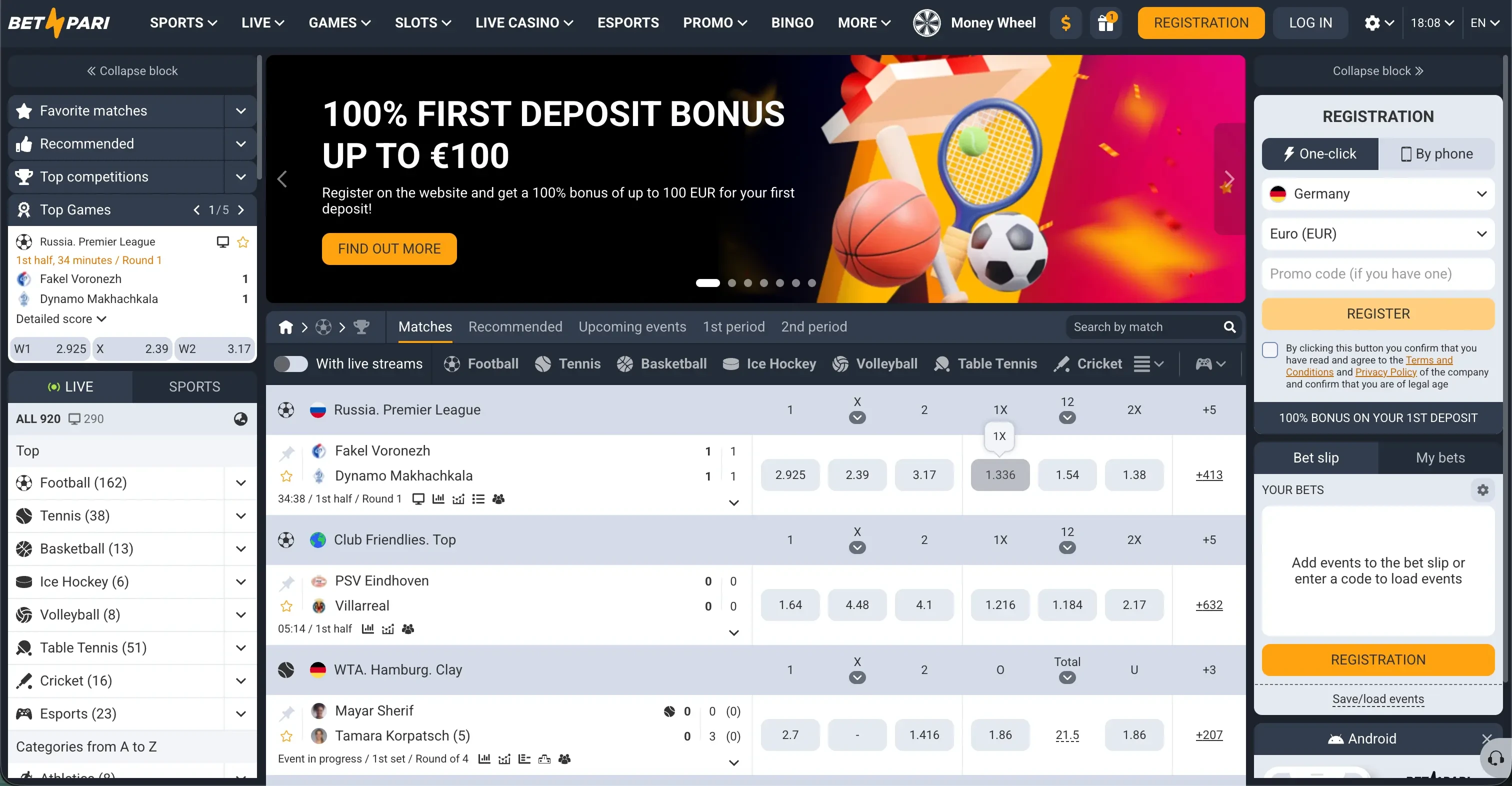 BetPari Casino- und Sportwettenseite