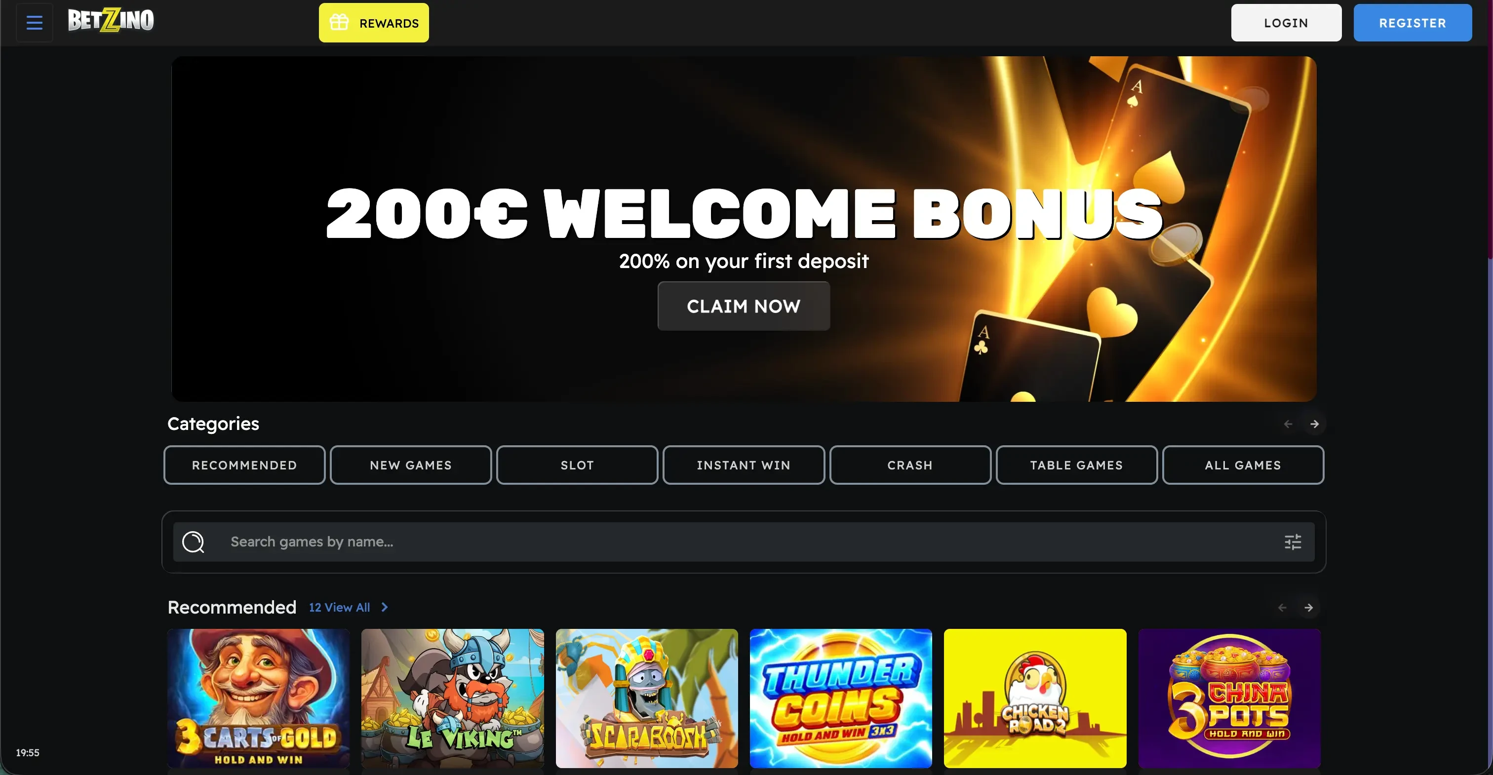Betzino Casino- und Sportwettenseite